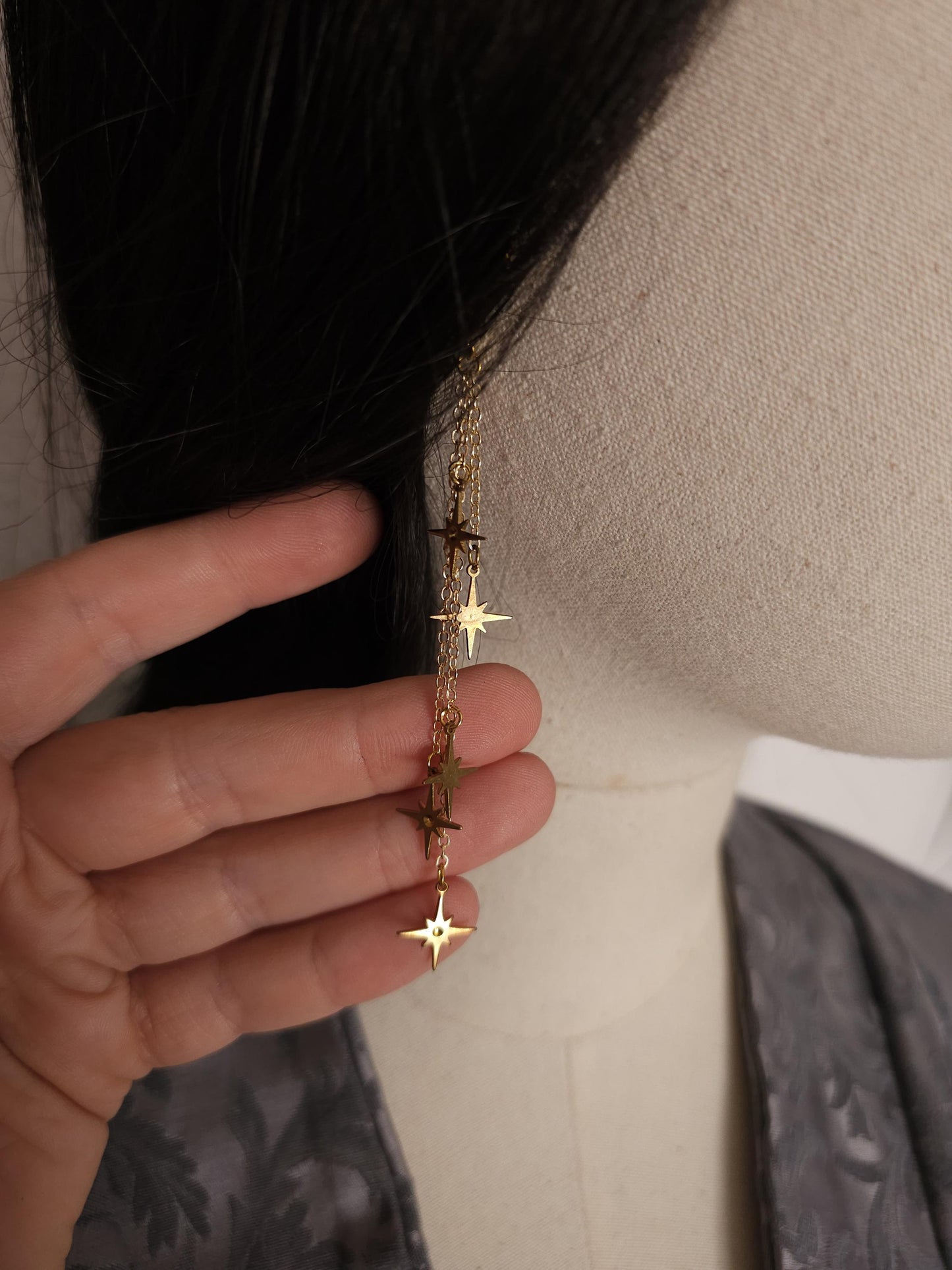 Stern-Hängeohrringe, Fantasy Ohrringe, Farbauswahl, gold und silberne Sterne