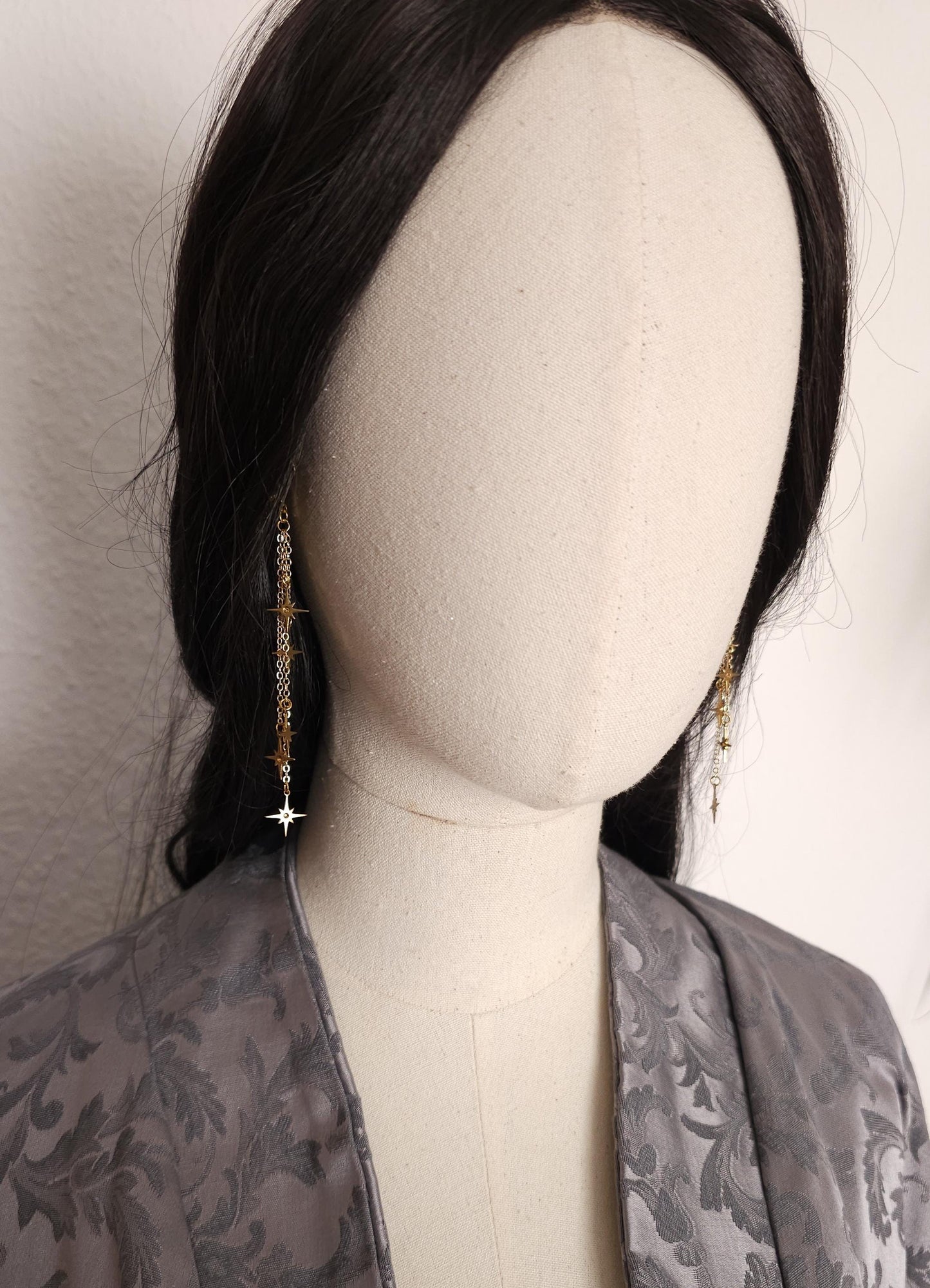 Stern-Hängeohrringe, Fantasy Ohrringe, Farbauswahl, gold und silberne Sterne