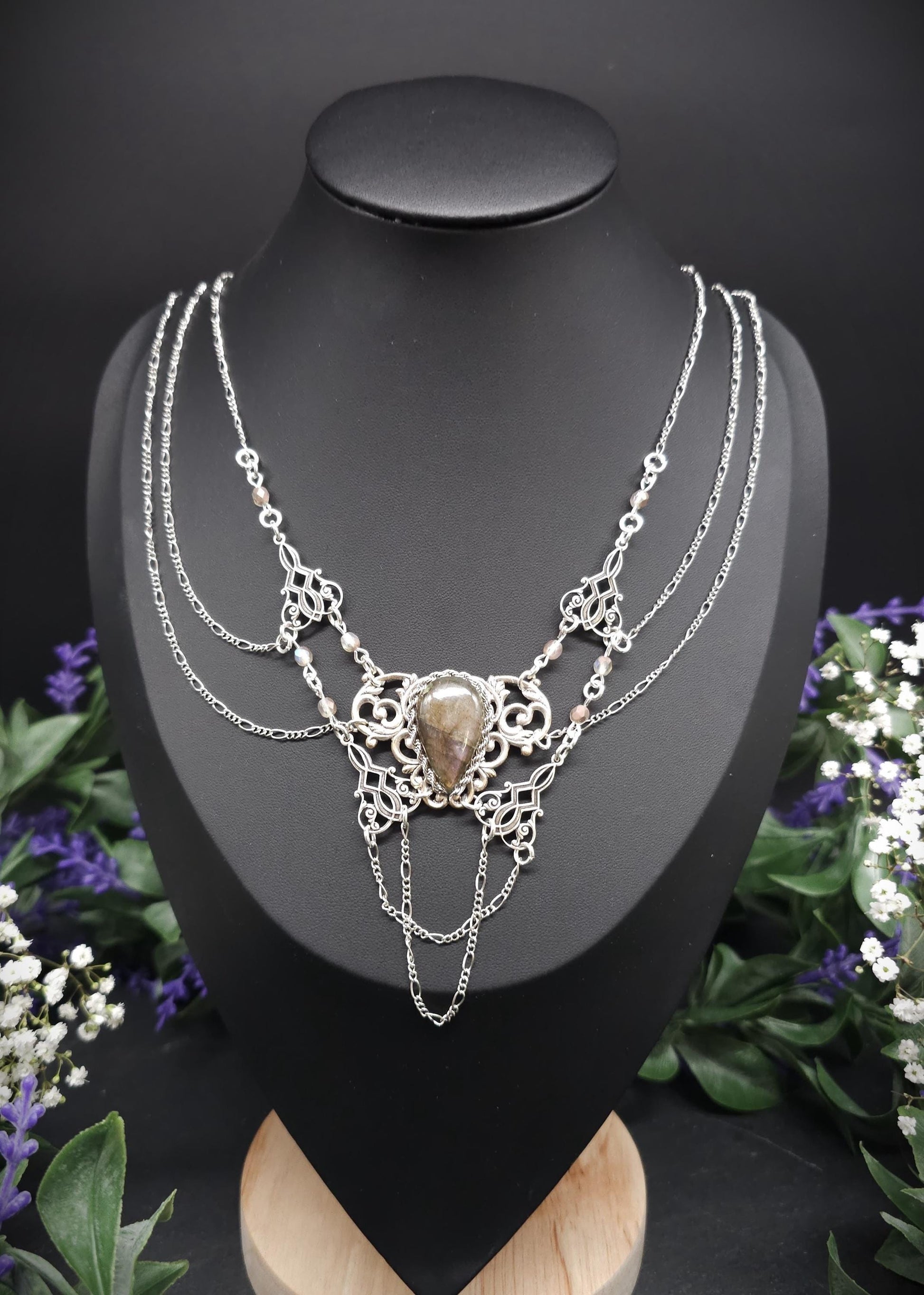 Labradorit Halskette - Art Nouveau Collier - Brautschmuck - Größenverstellbar - Unikat