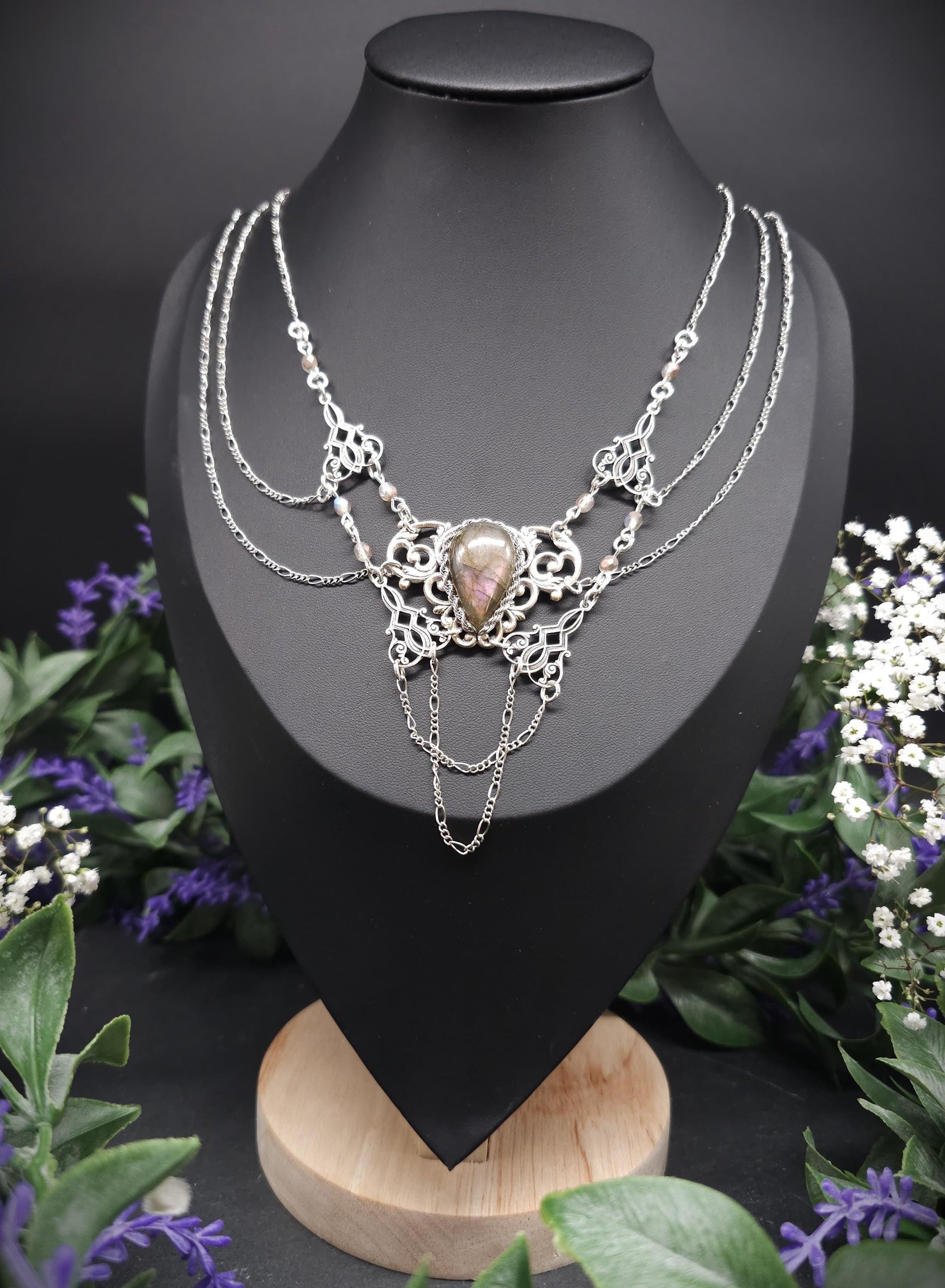 Labradorit Halskette - Art Nouveau Collier - Brautschmuck - Größenverstellbar - Unikat