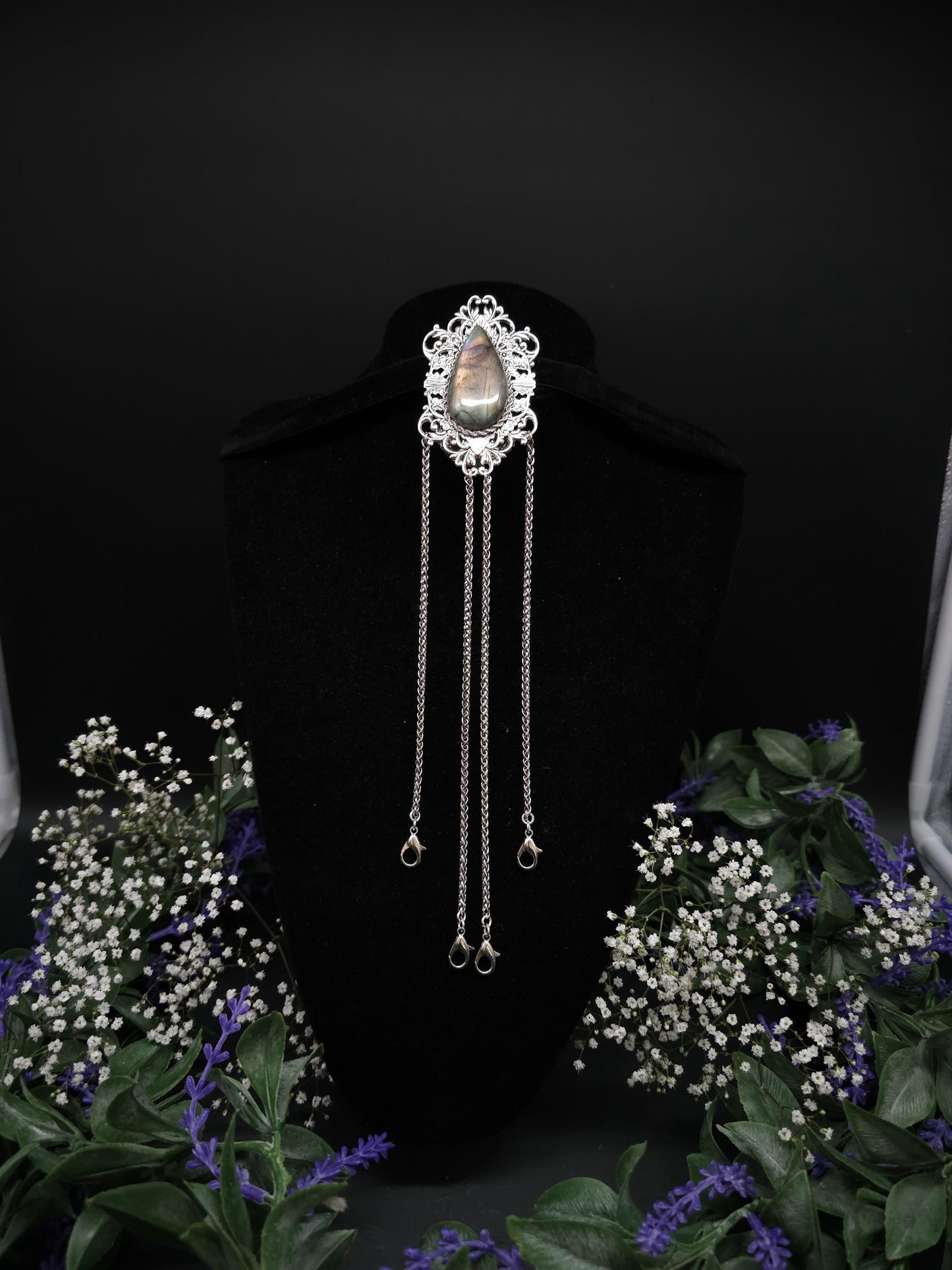 Art Nouveau Labradorite Châtelaine Clip: Handmade Costume Accessory