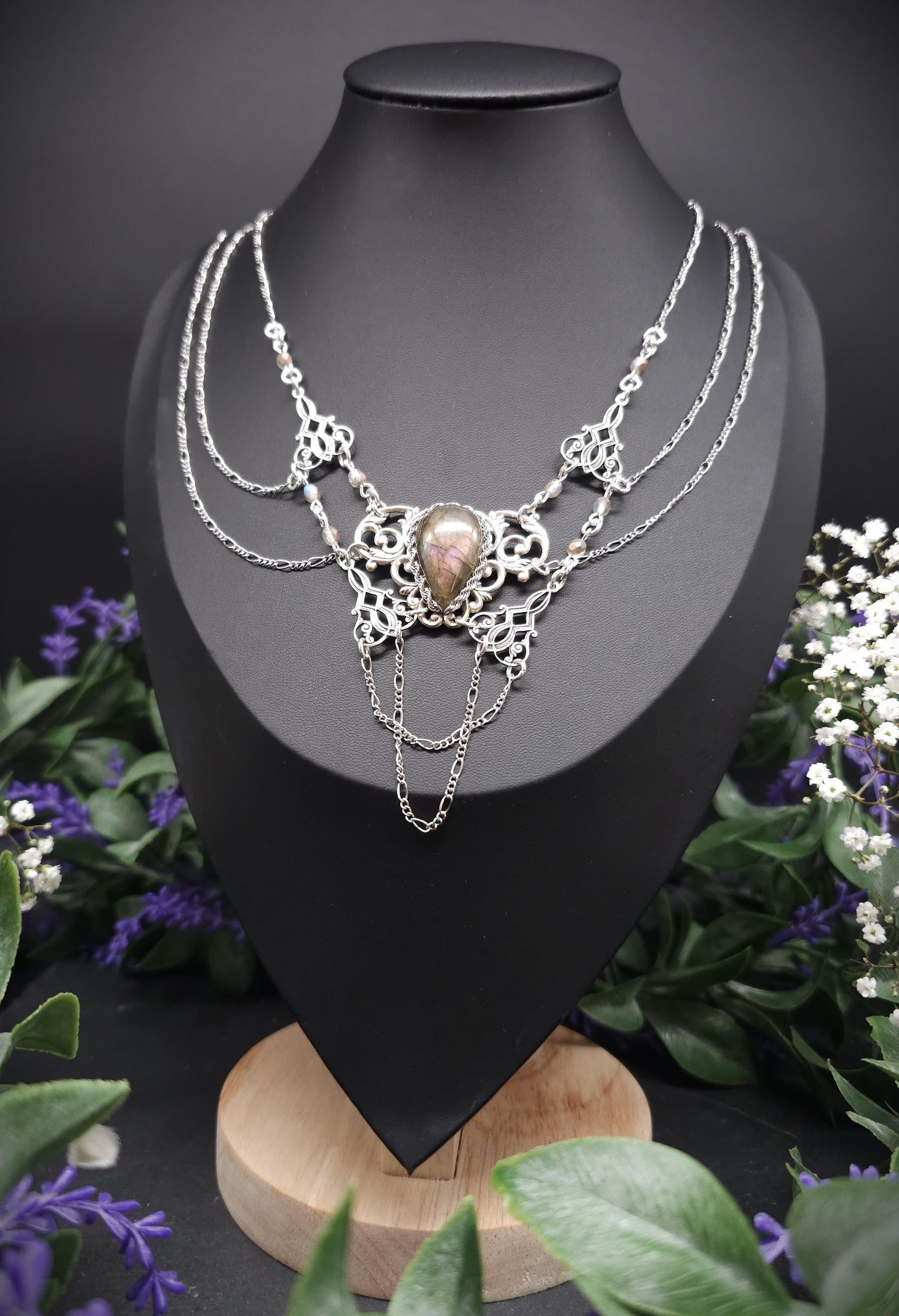 Labradorit Halskette - Art Nouveau Collier - Brautschmuck - Größenverstellbar - Unikat