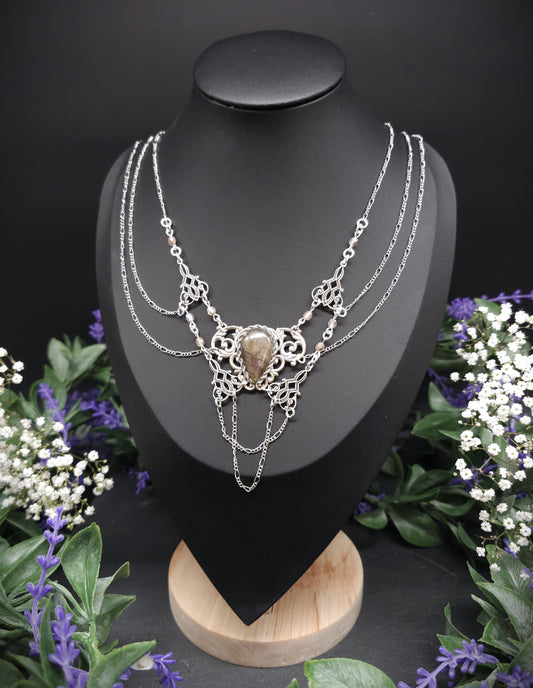 Labradorit Halskette - Art Nouveau Collier - Brautschmuck - Größenverstellbar - Unikat
