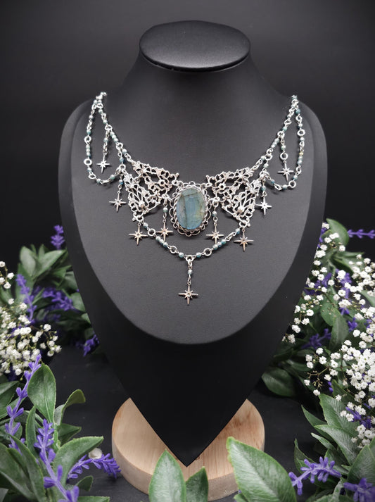Art Nouveau Collier mit türkisblauem Labradorit - Fantasy Halskette - Braut / Hochzeits-Schmuck