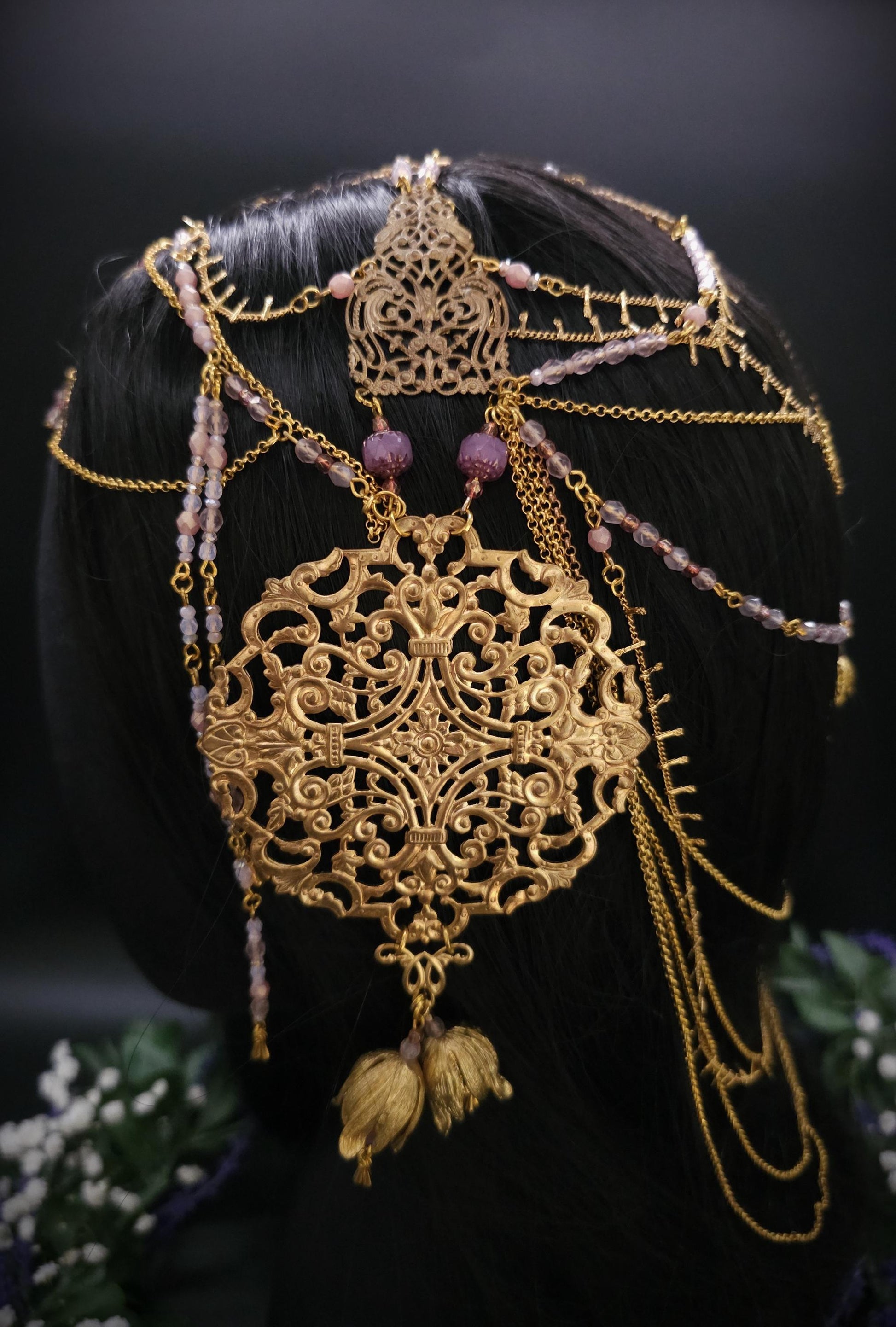 Mucha Art Nouveau Kopfschmuck - Goldenes Headpiece - Tiara - Tribal Dance - Festival & Shooting