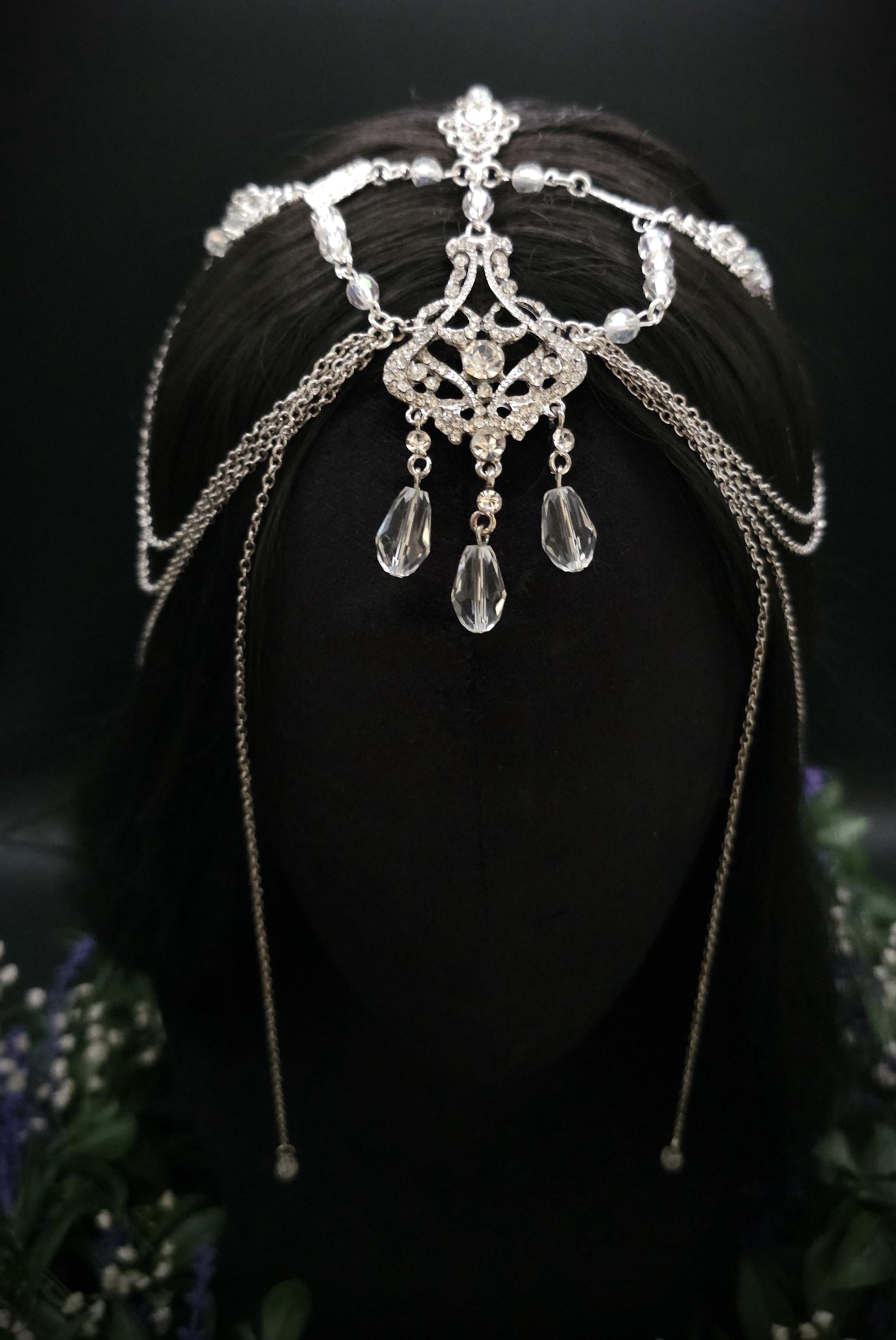 Haarschmuck mit Strass-Applikationen - Fantasy Headpiece - Diadem, Tiara, Kopfschmuck - Haar Accessoire mit Perlen