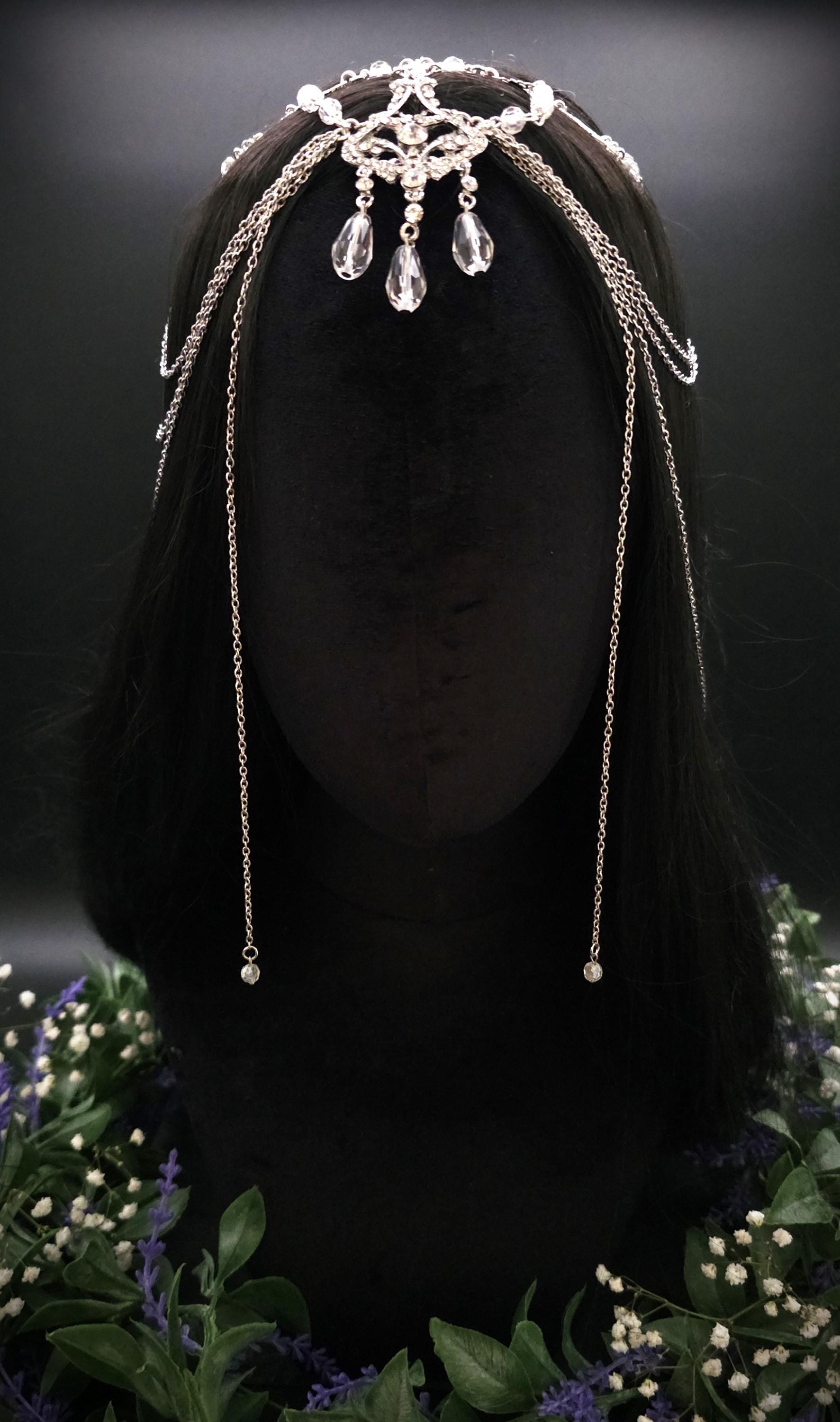 Haarschmuck mit Strass-Applikationen - Fantasy Headpiece - Diadem, Tiara, Kopfschmuck - Haar Accessoire mit Perlen
