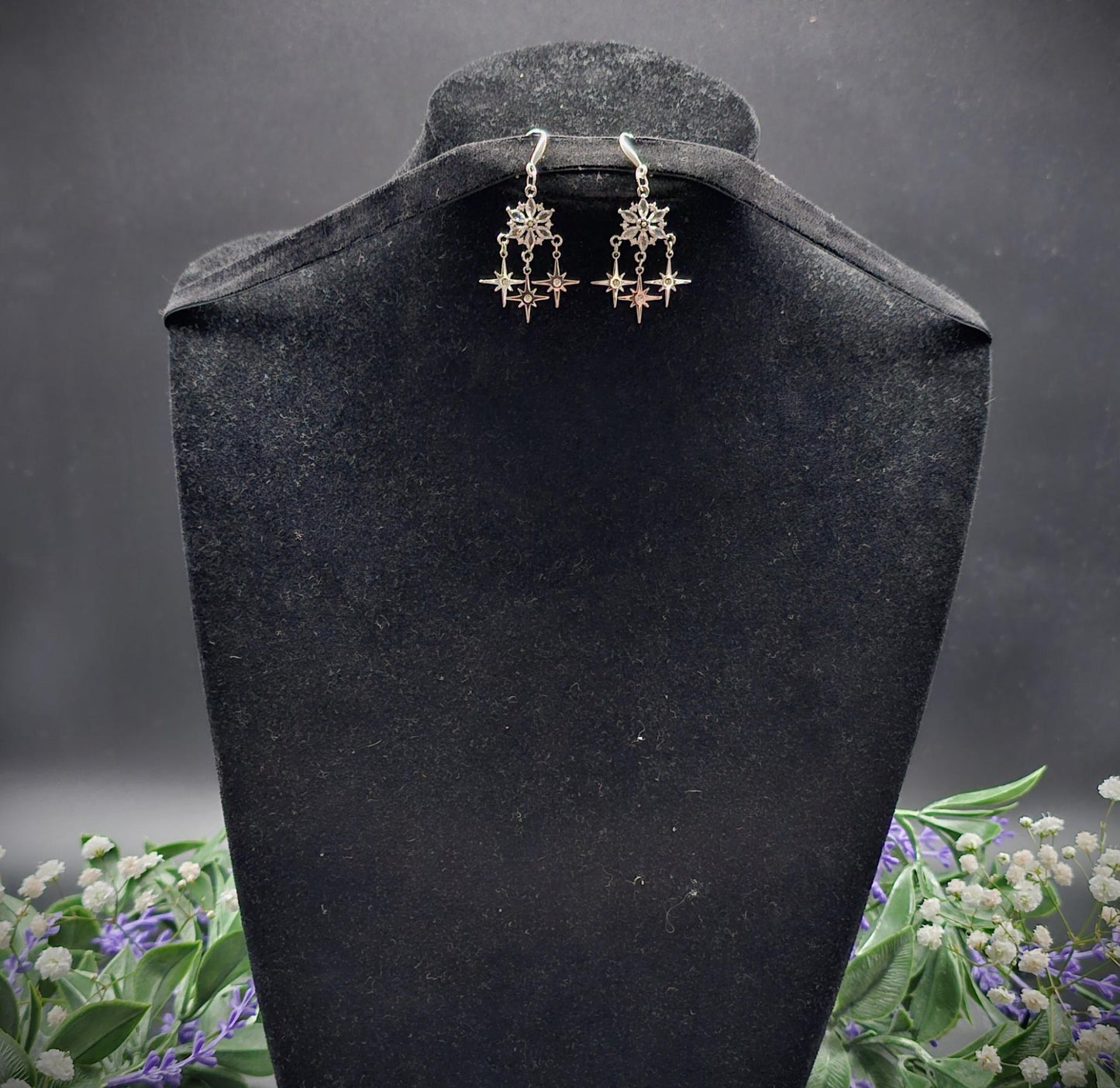 Zirkonia-Stern-Ohrringe - 925er Sterling Silber Hängeohrringe - Ohrringe für Bräute, Hochzeiten, Fantasy & Alltag