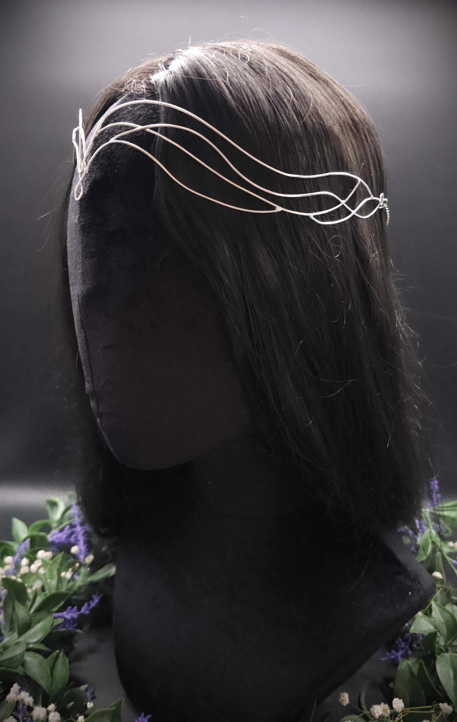 Versilbertes Elfen-Diadem "Yelláre" ~ Draht Tiara im Jugendstil Design ~ Größenverstellbar ~ Accessoire für LARP, Cosplay und Hochzeiten