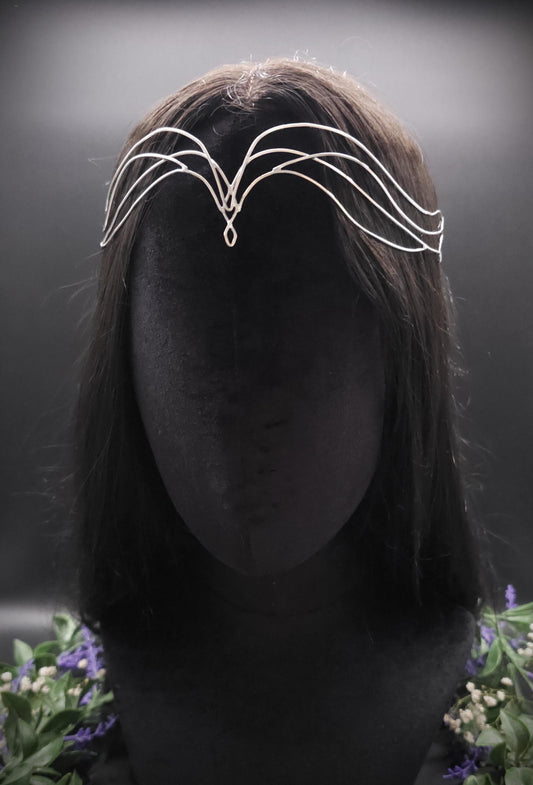 Versilbertes Elfen-Diadem "Yelláre" ~ Draht Tiara im Jugendstil Design ~ Größenverstellbar ~ Accessoire für LARP, Cosplay und Hochzeiten