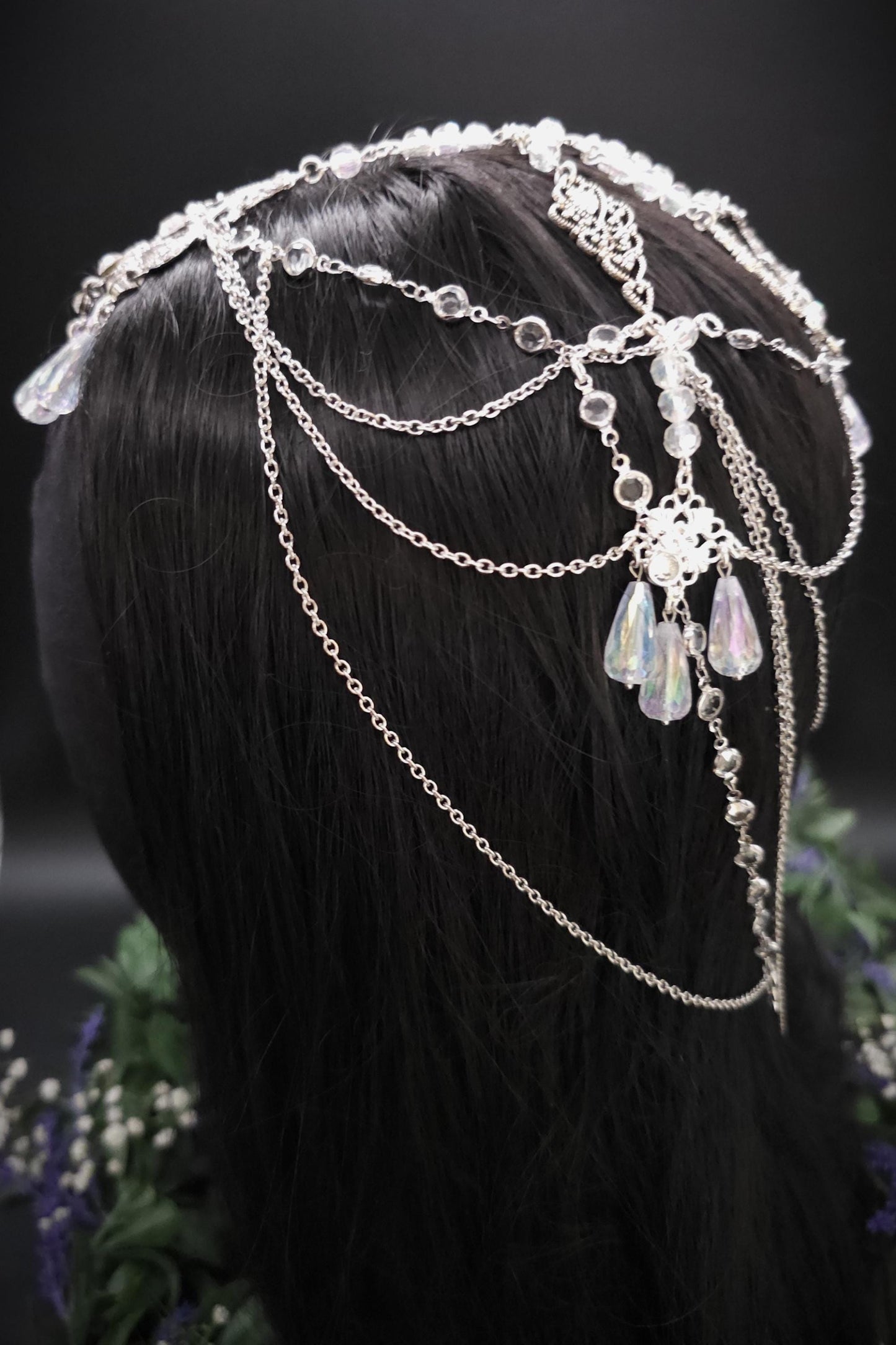 Elfenhaftes Headpiece mit Perlen & Kristallen - Handgefertigter Fantasy Haarschmuck für Hochzeit, Cosplay und Festival