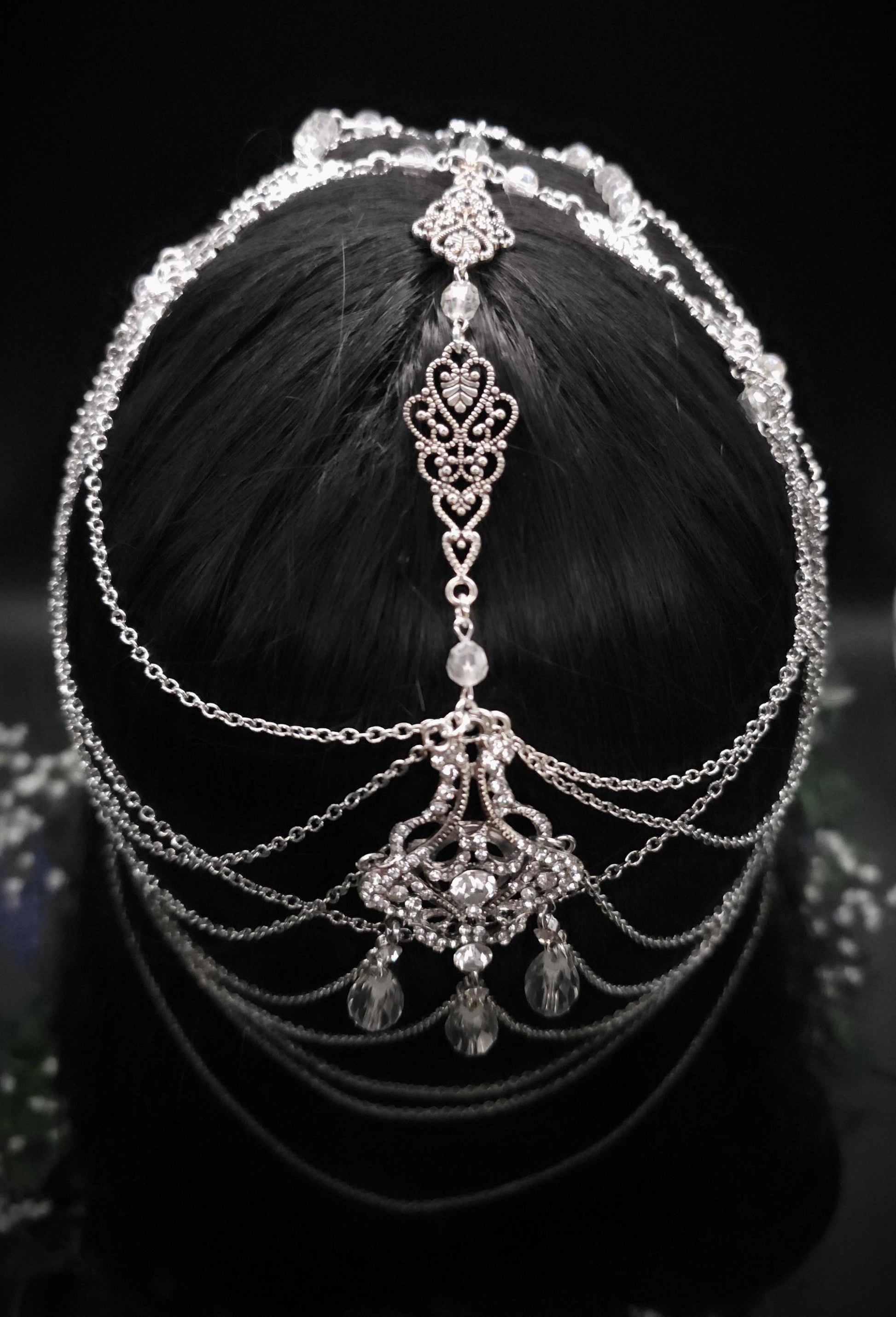 Haarschmuck mit Strass-Applikationen - Fantasy Headpiece - Diadem, Tiara, Kopfschmuck - Haar Accessoire mit Perlen