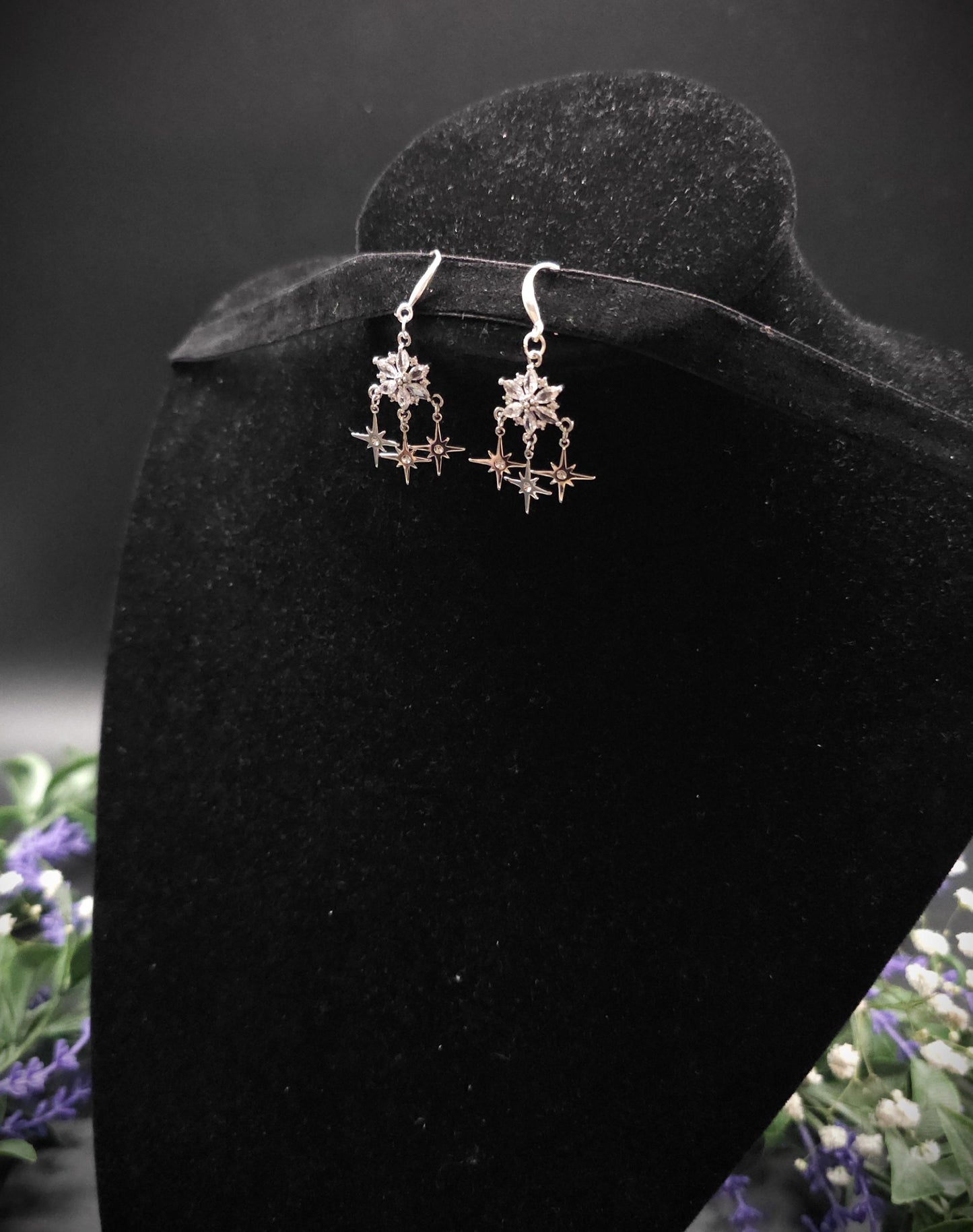 Zirkonia-Stern-Ohrringe - 925er Sterling Silber Hängeohrringe - Ohrringe für Bräute, Hochzeiten, Fantasy & Alltag