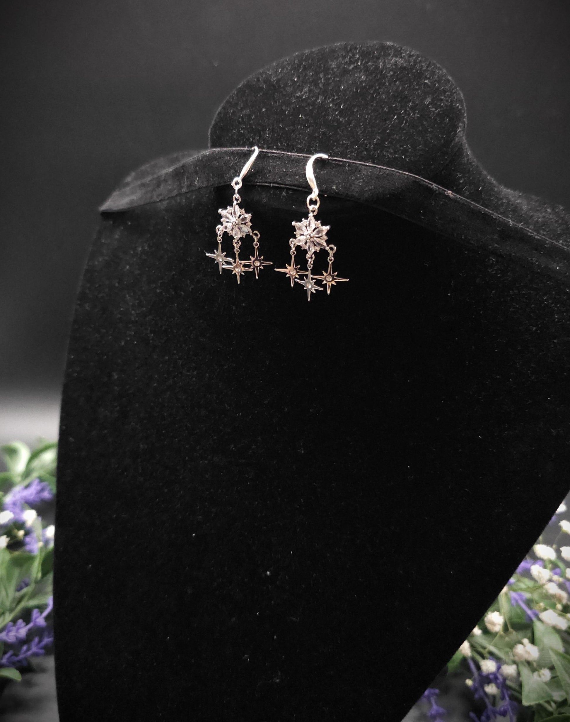 Zirkonia-Stern-Ohrringe - 925er Sterling Silber Hängeohrringe - Ohrringe für Bräute, Hochzeiten, Fantasy & Alltag