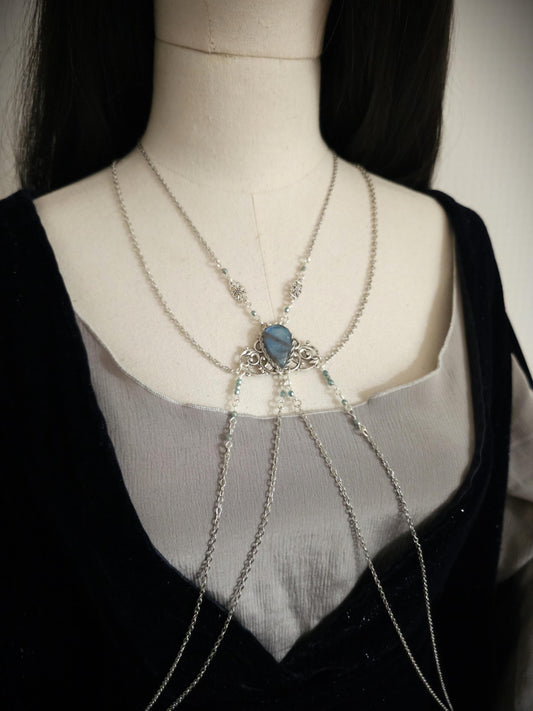 Bodychain "Meanlée" ~ Körperschmuck mit Labradorit ~ Größenverstellbar ~ Fantasy Accessoire ~ Bauchtanz, Fantasy, Cosplay