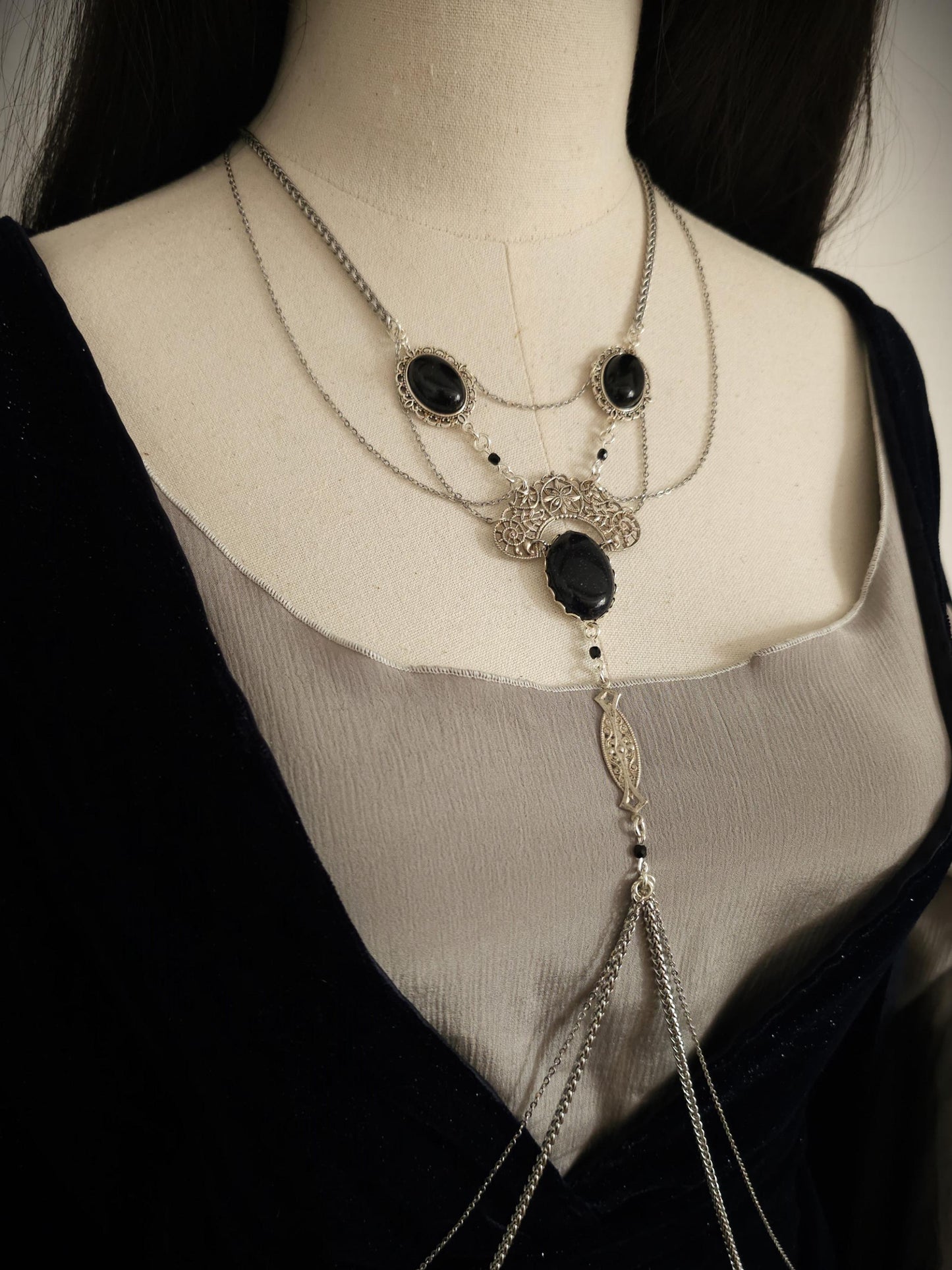 Bodychain "Sreléah" ~ Fantasy Kostüm Accessoire ~ Gothic Art Nouveau Schmuck ~ Körperkette und Bauchtanz ~