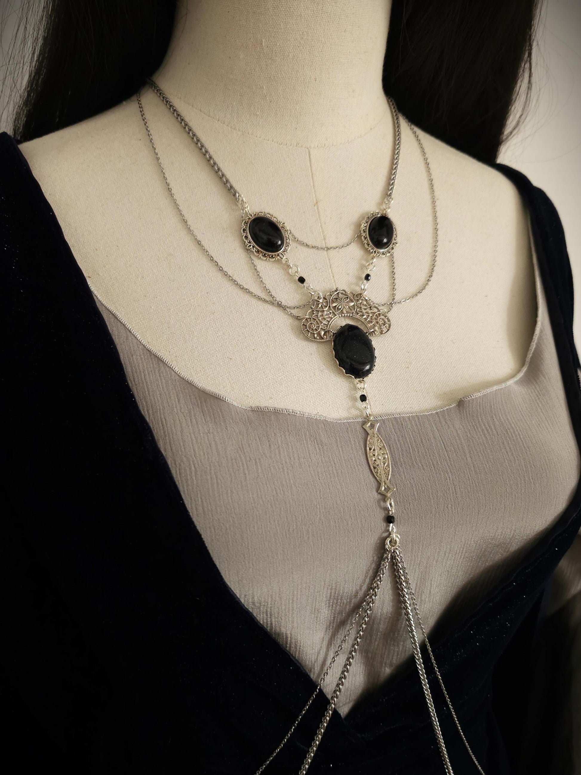 Bodychain "Sreléah" ~ Fantasy Kostüm Accessoire ~ Gothic Art Nouveau Schmuck ~ Körperkette und Bauchtanz ~