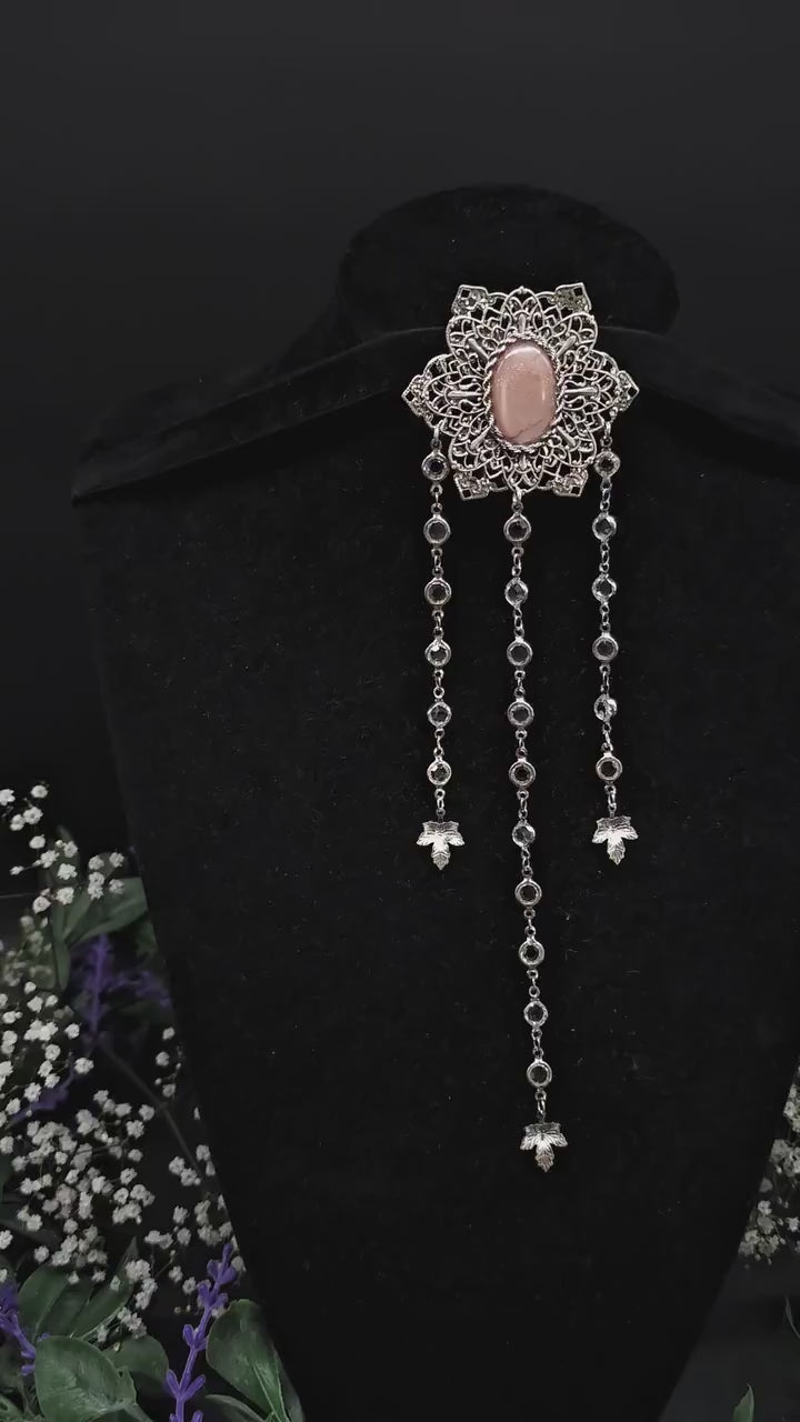 Art Nouveau Peach Moonstone Brooch: Gothic Bridal Fantasy Jewelry