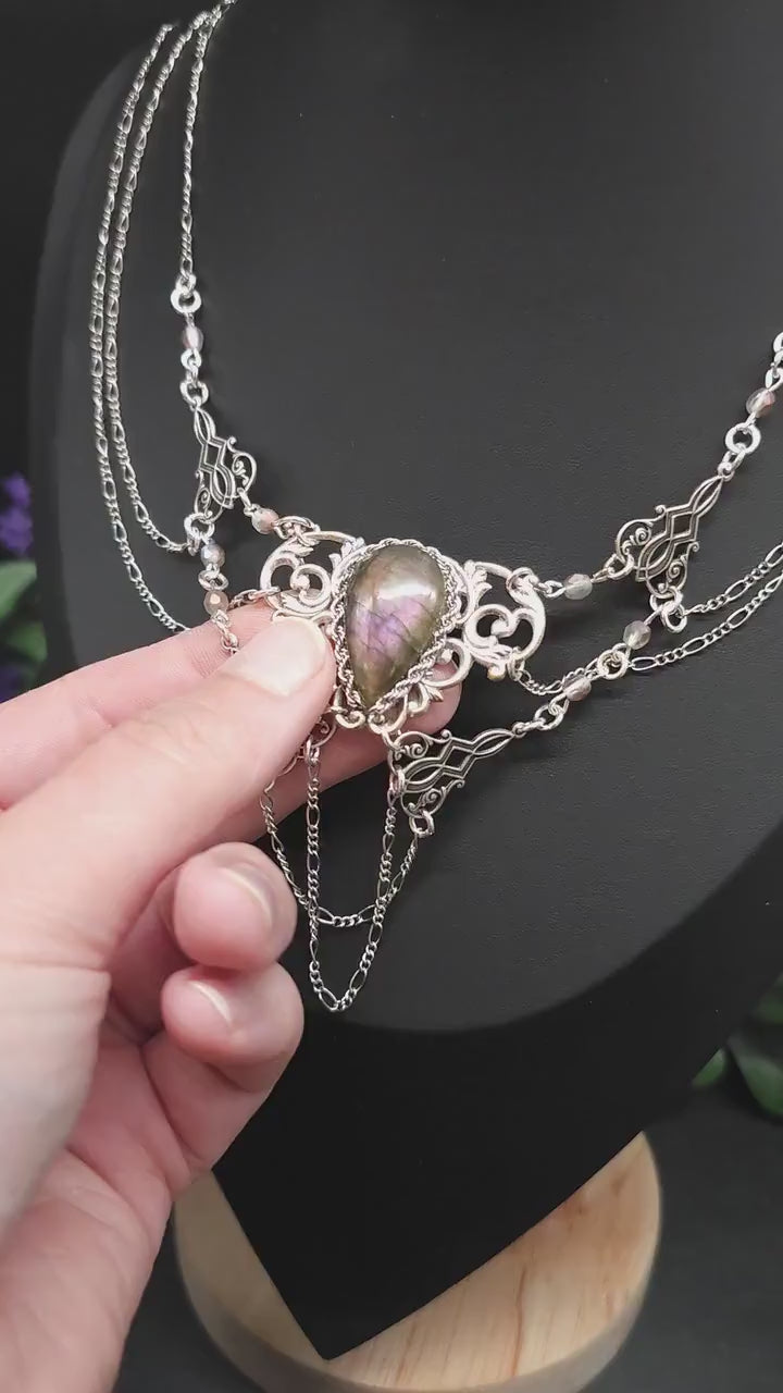 Labradorit Halskette - Art Nouveau Collier - Brautschmuck - Größenverstellbar - Unikat