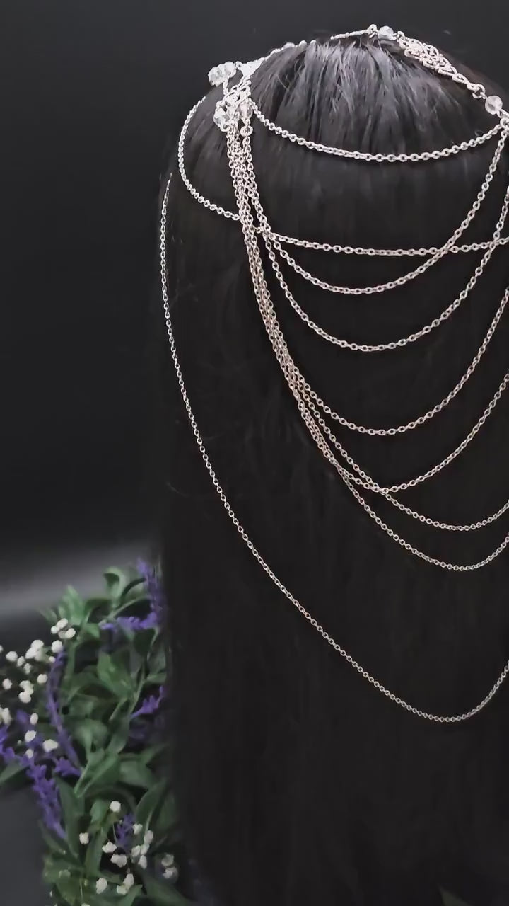 Haarschmuck mit Strass-Applikationen - Fantasy Headpiece - Diadem, Tiara, Kopfschmuck - Haar Accessoire mit Perlen