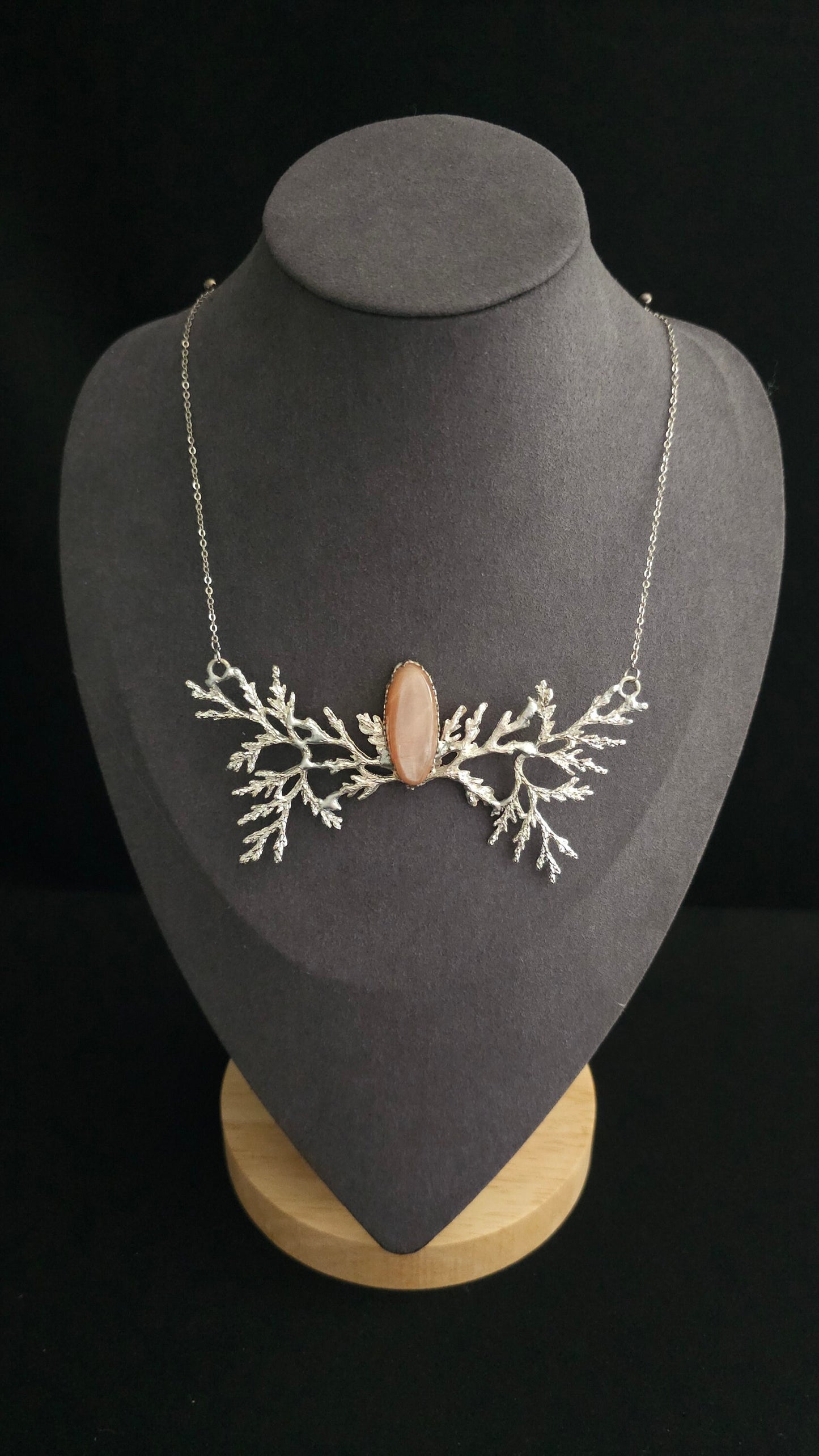 Branch Necklace with Peach Moonstone, Elvish Collier, Handmade Choker, Silver Fantasy Necklace