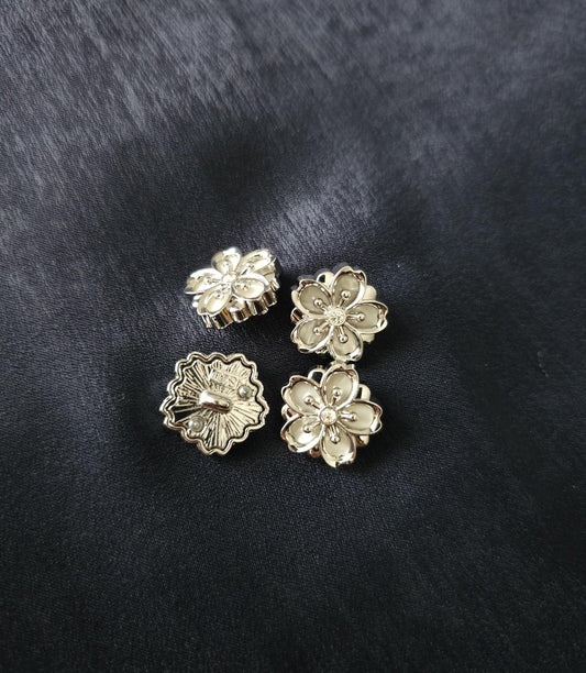 Metall Blumenknöpfe ~ 4er Set ~ eingefasstes Perlmutt ~ elegante Knöpfe ~ Basteln & DIY
