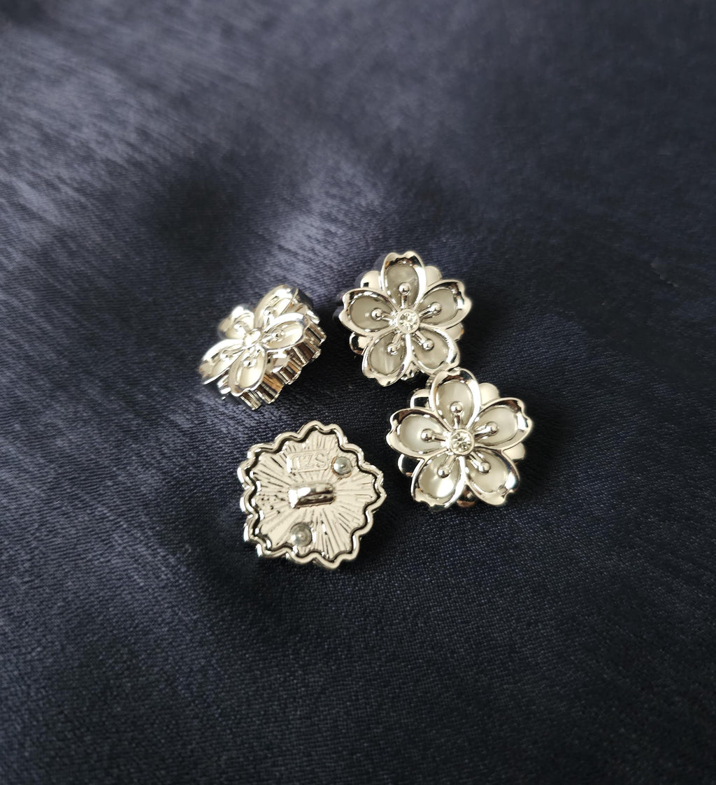 Metall Blumenknöpfe ~ 4er Set ~ eingefasstes Perlmutt ~ elegante Knöpfe ~ Basteln & DIY