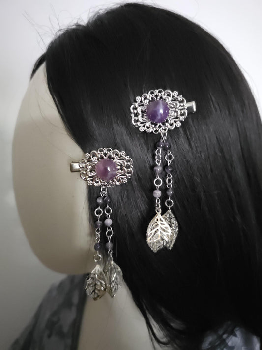 Haarclips mit Amethysten (2 Designs), fantasievolle Haarspangen, Vintage Spangen, Haar-Accessoire, Gothic, Wicca, Renaissance Faire