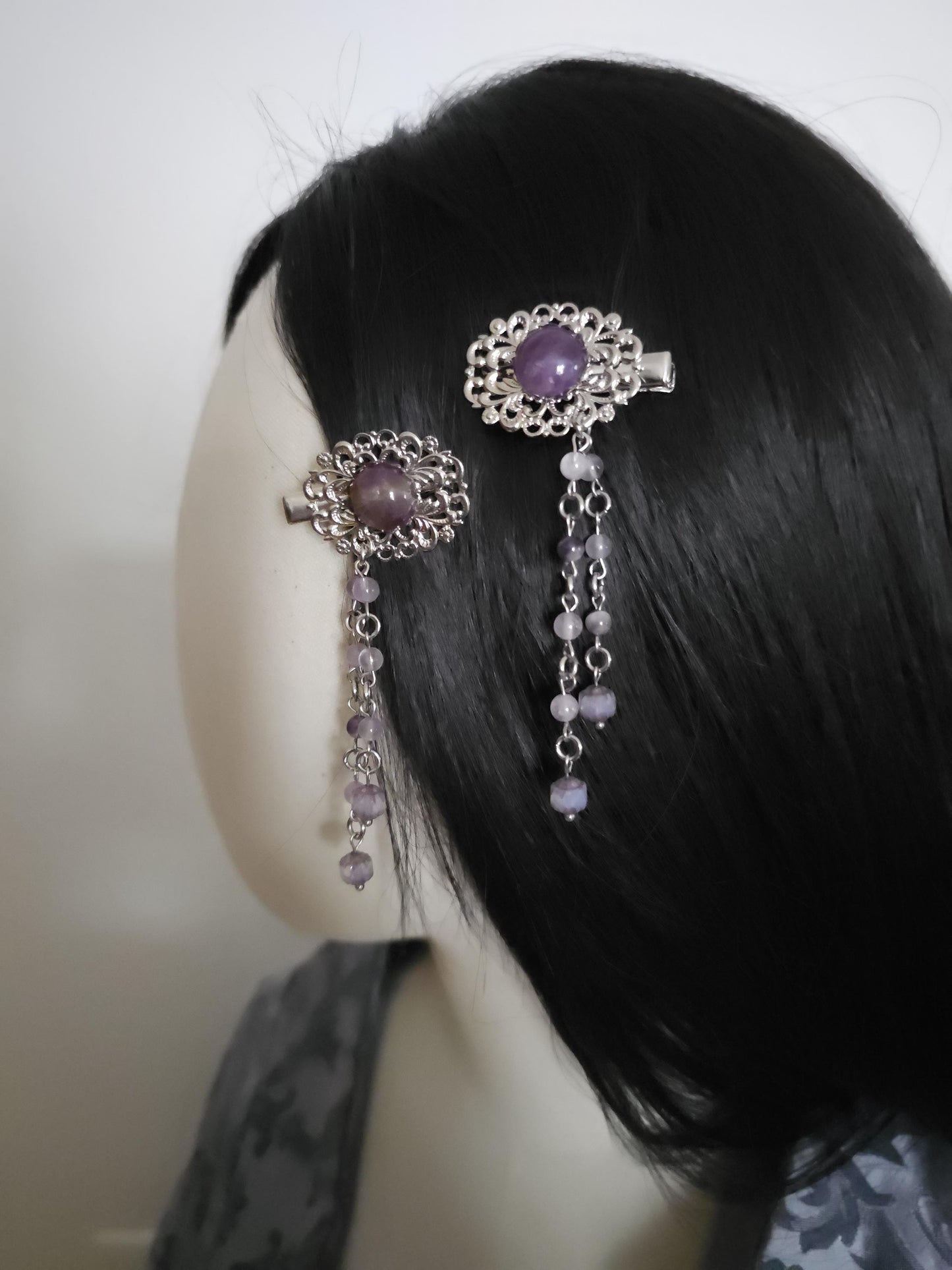 Haarclips mit Amethysten (2 Designs), fantasievolle Haarspangen, Vintage Spangen, Haar-Accessoire, Gothic, Wicca, Renaissance Faire