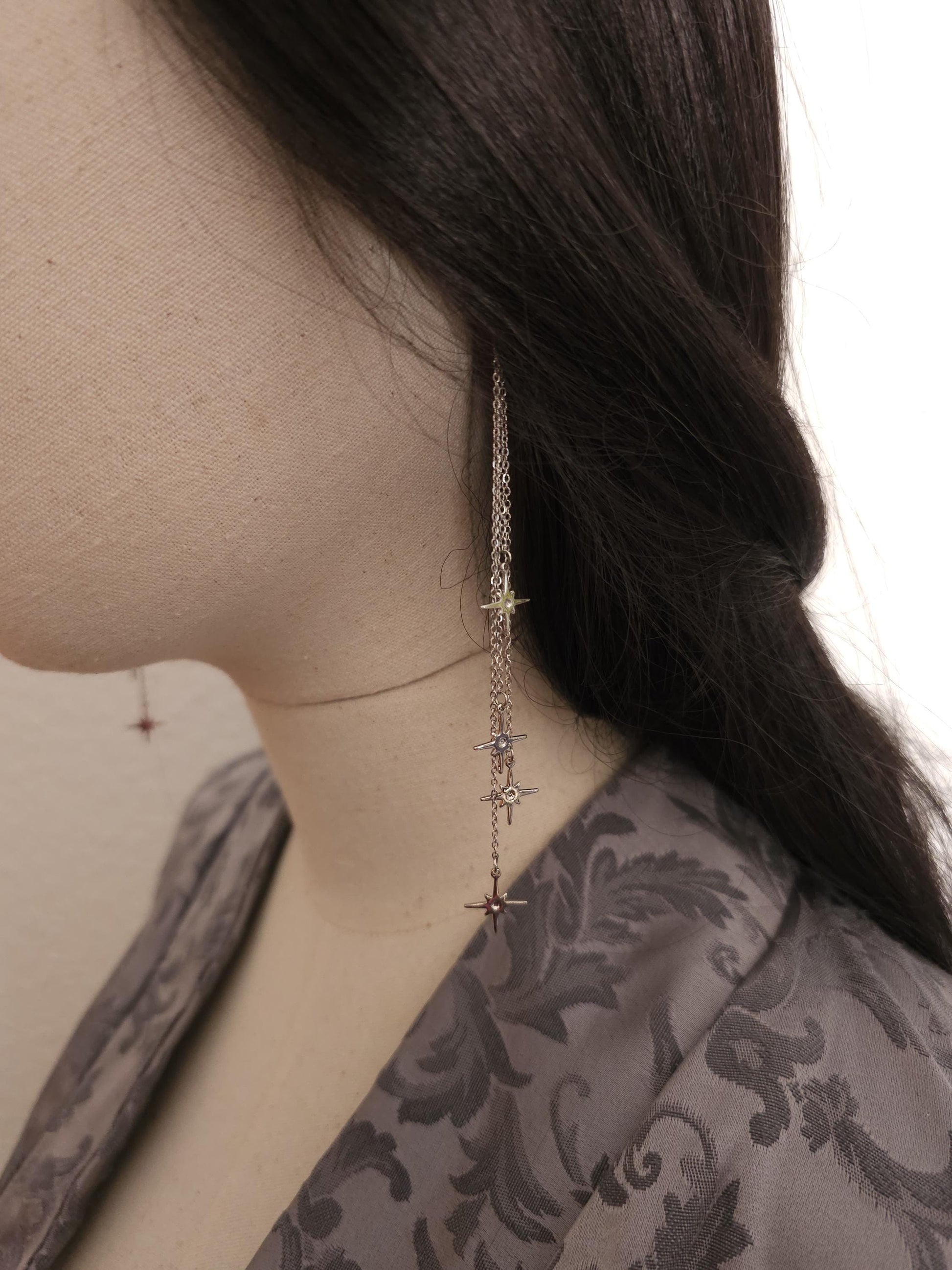 Stern-Hängeohrringe, Fantasy Ohrringe, Farbauswahl, gold und silberne Sterne