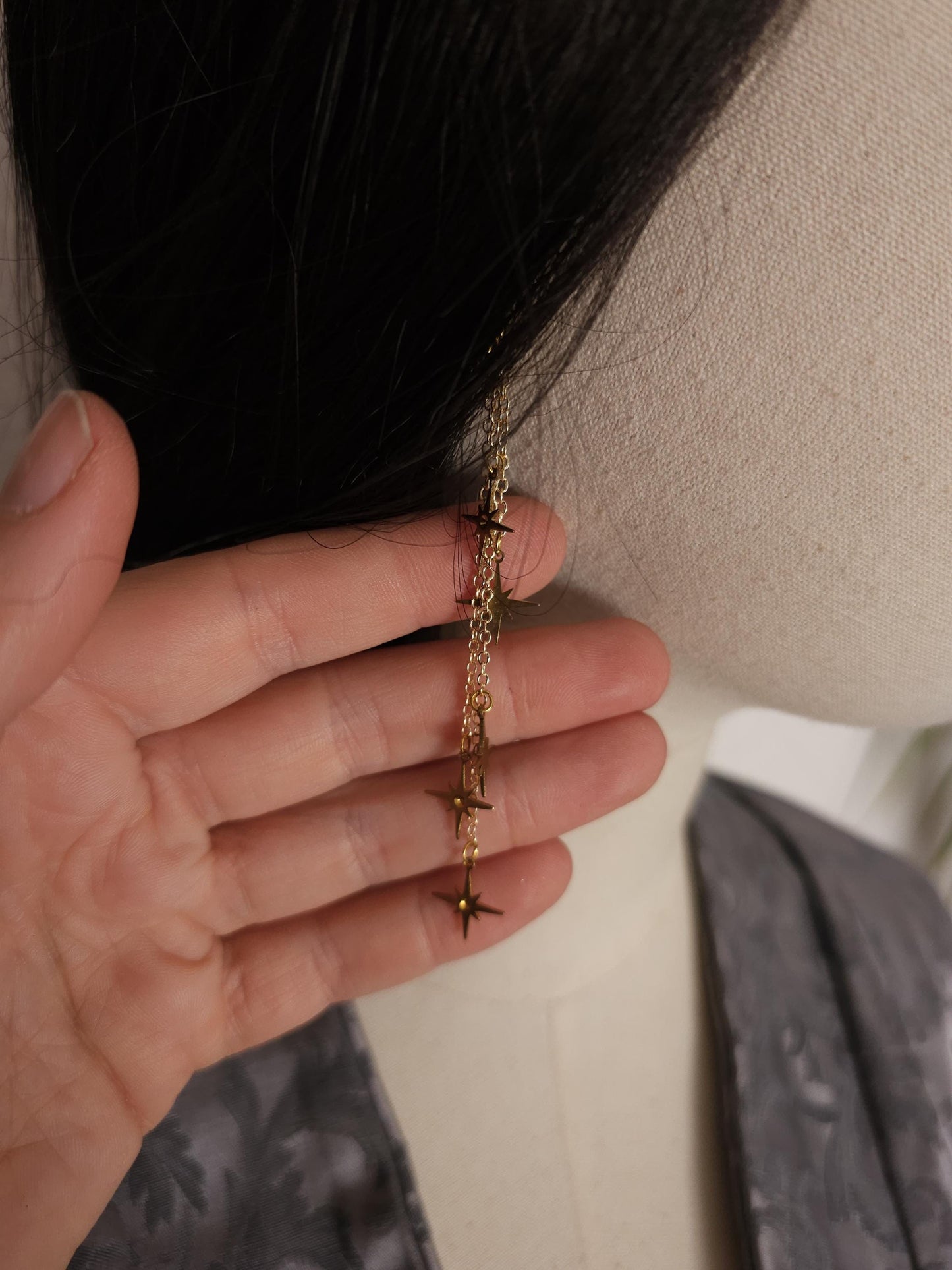 Stern-Hängeohrringe, Fantasy Ohrringe, Farbauswahl, gold und silberne Sterne