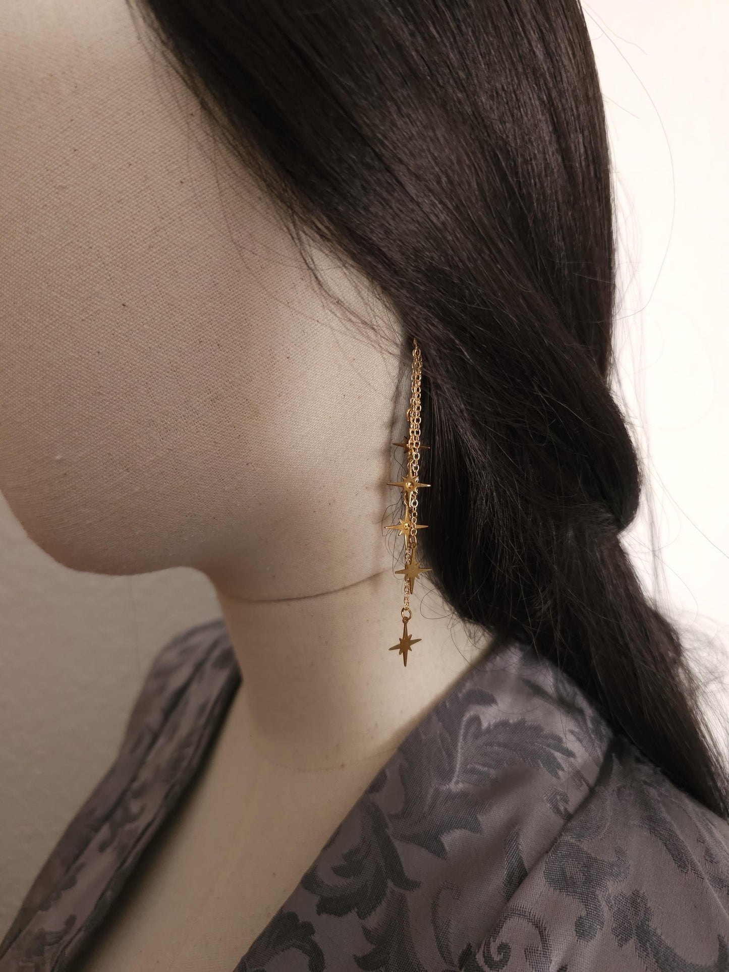 Stern-Hängeohrringe, Fantasy Ohrringe, Farbauswahl, gold und silberne Sterne