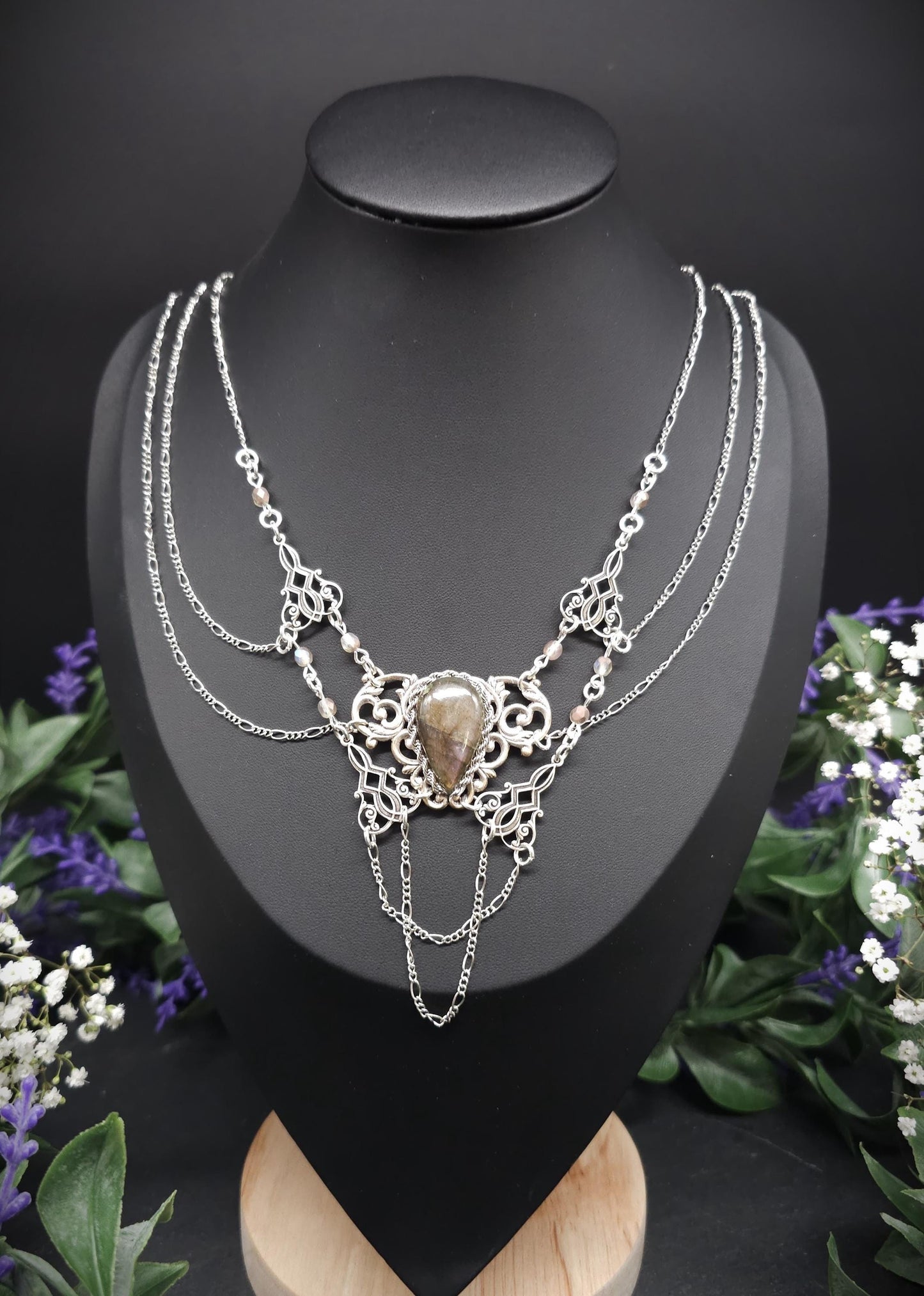 Labradorit Halskette - Art Nouveau Collier - Brautschmuck - Größenverstellbar - Unikat