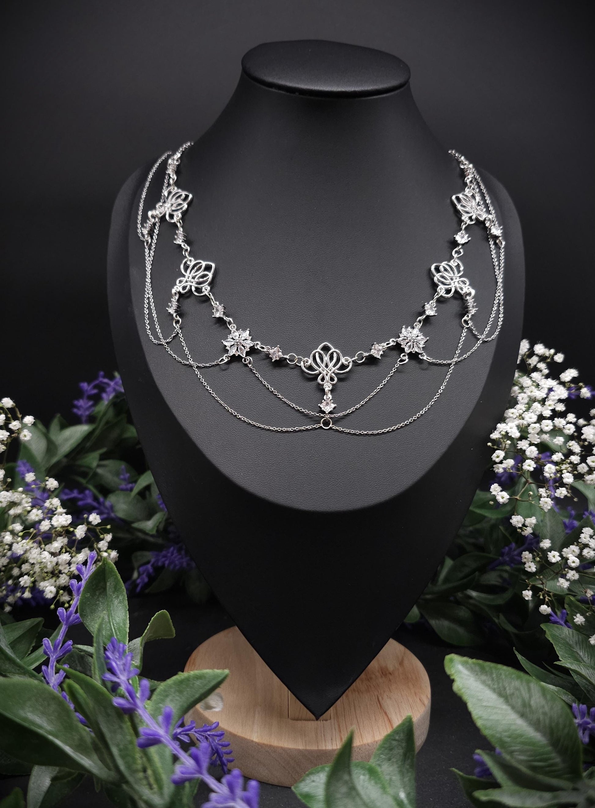 Art Nouveau Collier mit Zirkonia – Elegante Jugendstil Halskette für Braut, Hochzeit & Abendgarderobe – Größenverstellbar