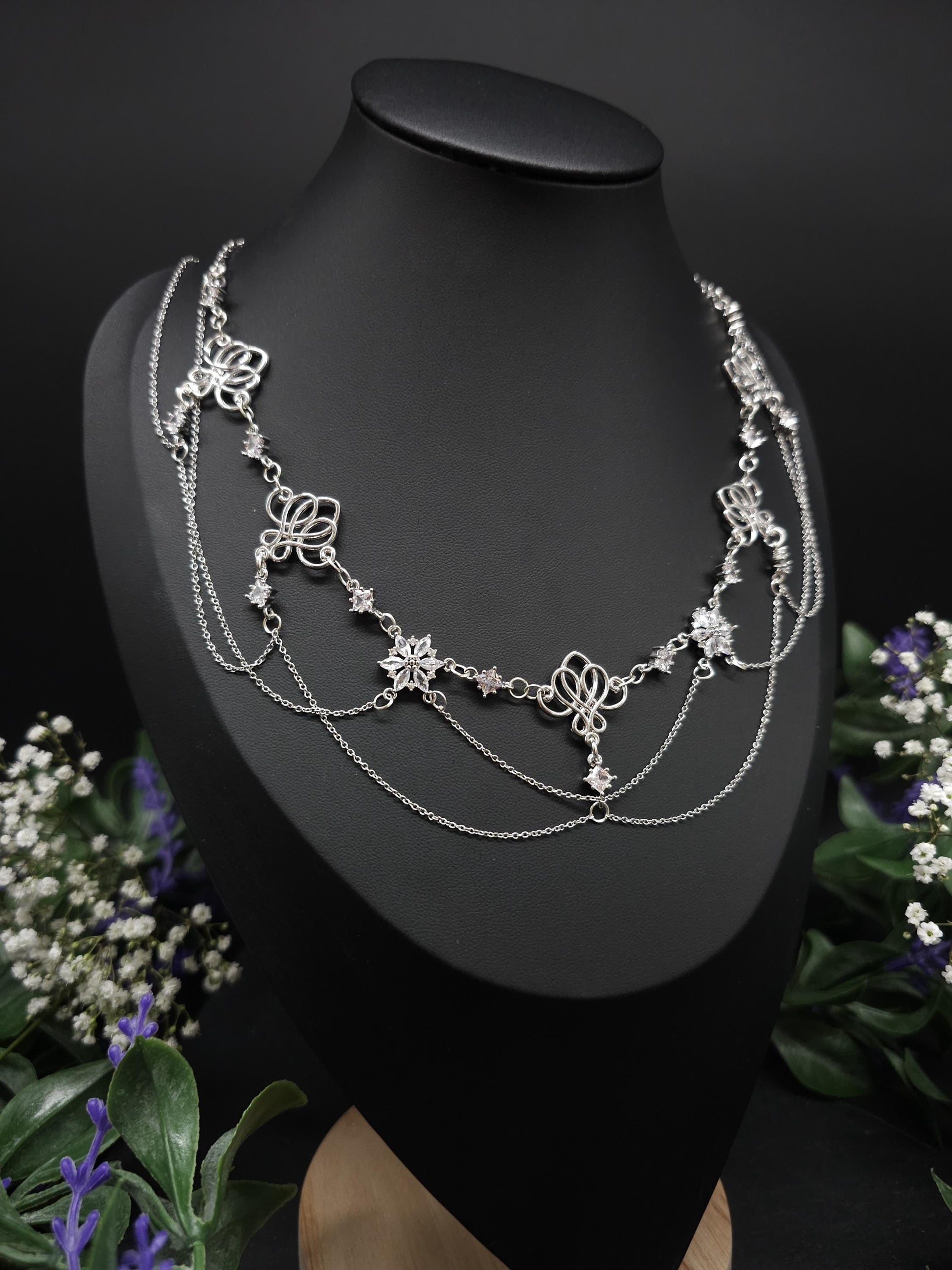 Art Nouveau Collier mit Zirkonia – Elegante Jugendstil Halskette für Braut, Hochzeit & Abendgarderobe – Größenverstellbar