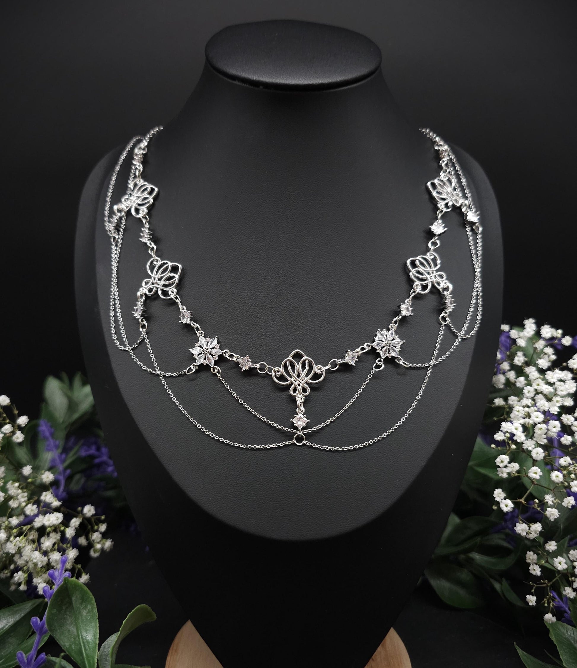 Art Nouveau Collier mit Zirkonia – Elegante Jugendstil Halskette für Braut, Hochzeit & Abendgarderobe – Größenverstellbar