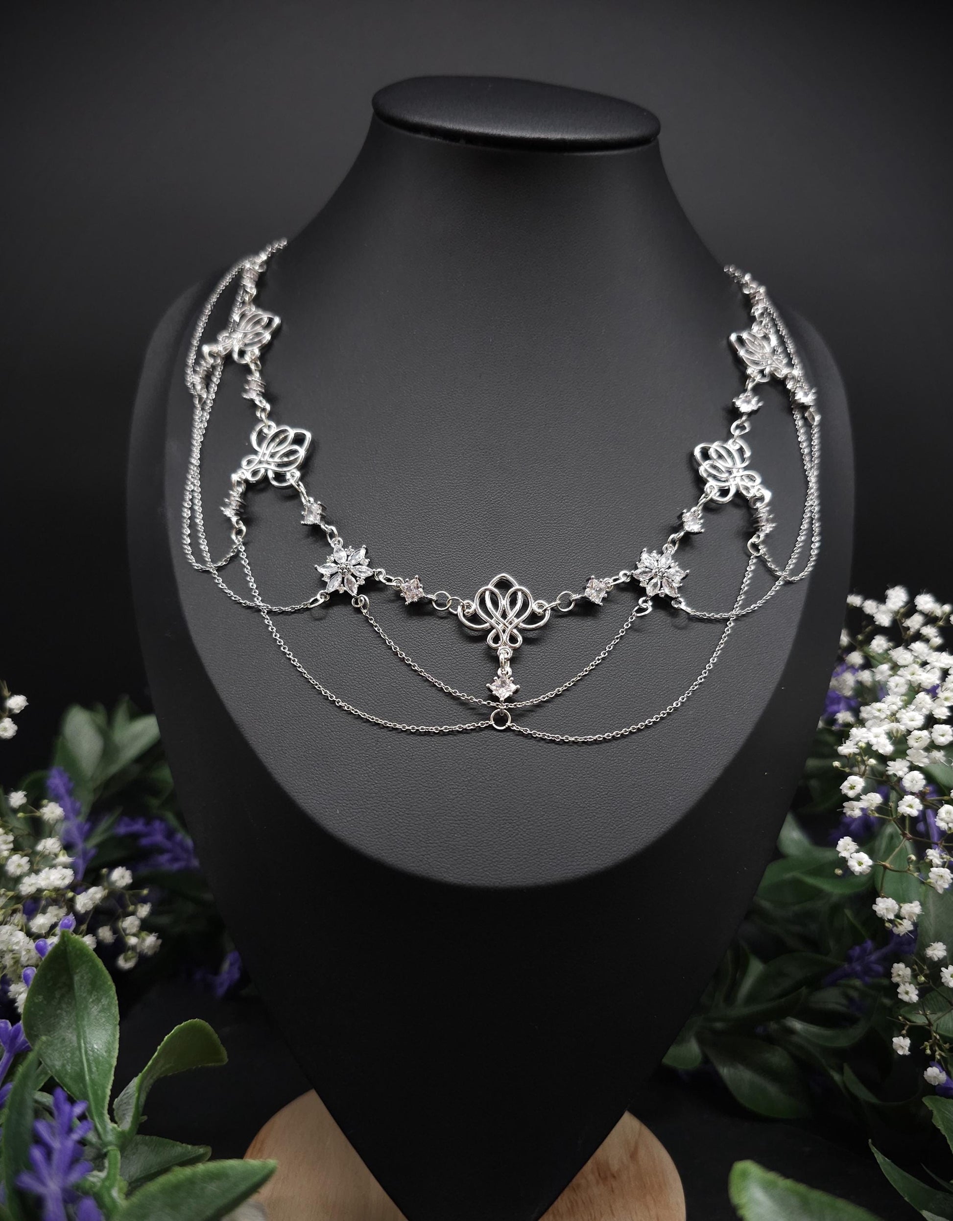 Art Nouveau Collier mit Zirkonia – Elegante Jugendstil Halskette für Braut, Hochzeit & Abendgarderobe – Größenverstellbar