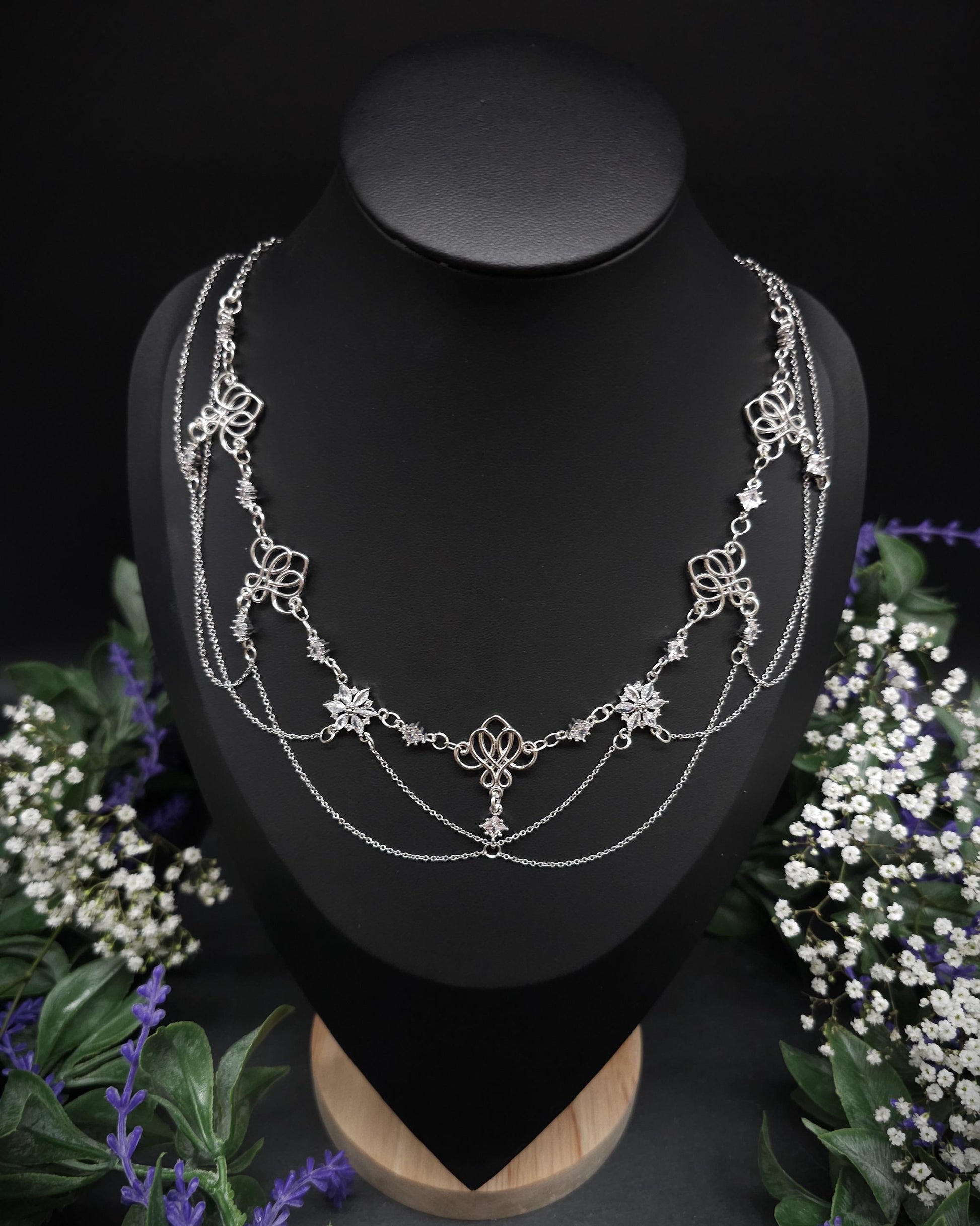 Art Nouveau Collier mit Zirkonia – Elegante Jugendstil Halskette für Braut, Hochzeit & Abendgarderobe – Größenverstellbar