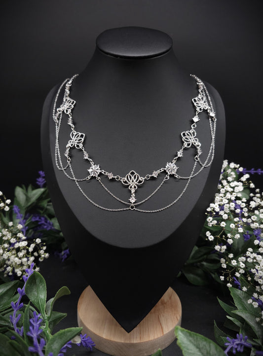Art Nouveau Collier mit Zirkonia – Elegante Jugendstil Halskette für Braut, Hochzeit & Abendgarderobe – Größenverstellbar