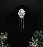 Jugendstil Brosche mit Labradorit ~ Zirkonia & Edelstahl-Ketten ~ Kostüm Accessoire