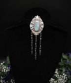 Jugendstil Brosche mit Labradorit ~ Zirkonia & Edelstahl-Ketten ~ Kostüm Accessoire