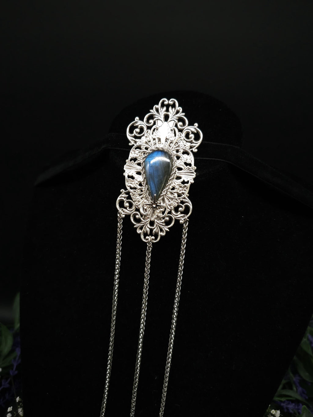 Art Nouveau Labradorite Brosche ~ Gothic, Fantasy & Mittelalter Accessoire