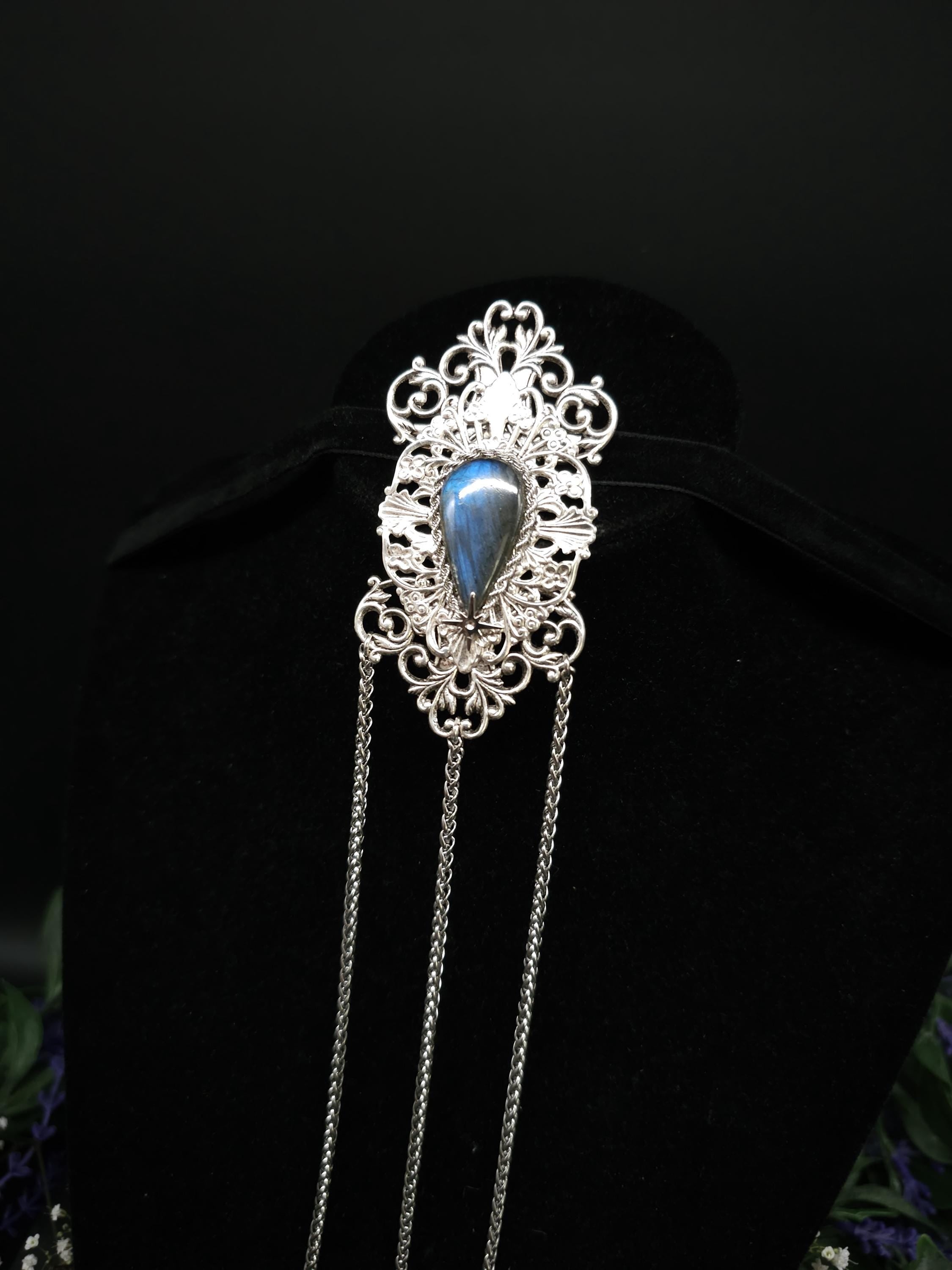 Art Nouveau Labradorite Brosche ~ Gothic, Fantasy & Mittelalter Accessoire