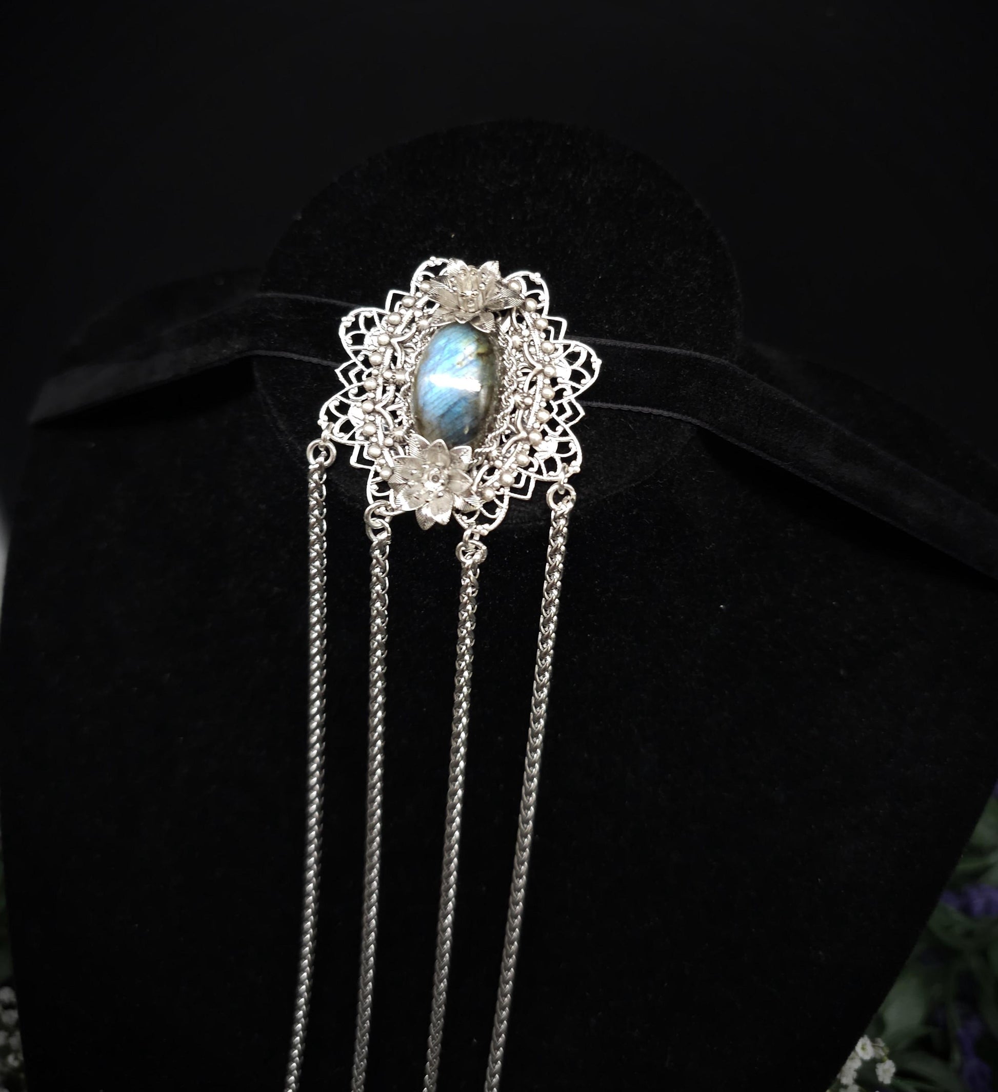 Art Nouveau Brosche ~ Dekorative Labradorit Brosche / Pin ~ Elfenhafter Fantasy Schmuck ~ Braut - und Hochzeitsschmuck