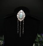 Jugendstil Brosche mit Labradorit ~ Zirkonia & Edelstahl-Ketten ~ Kostüm Accessoire
