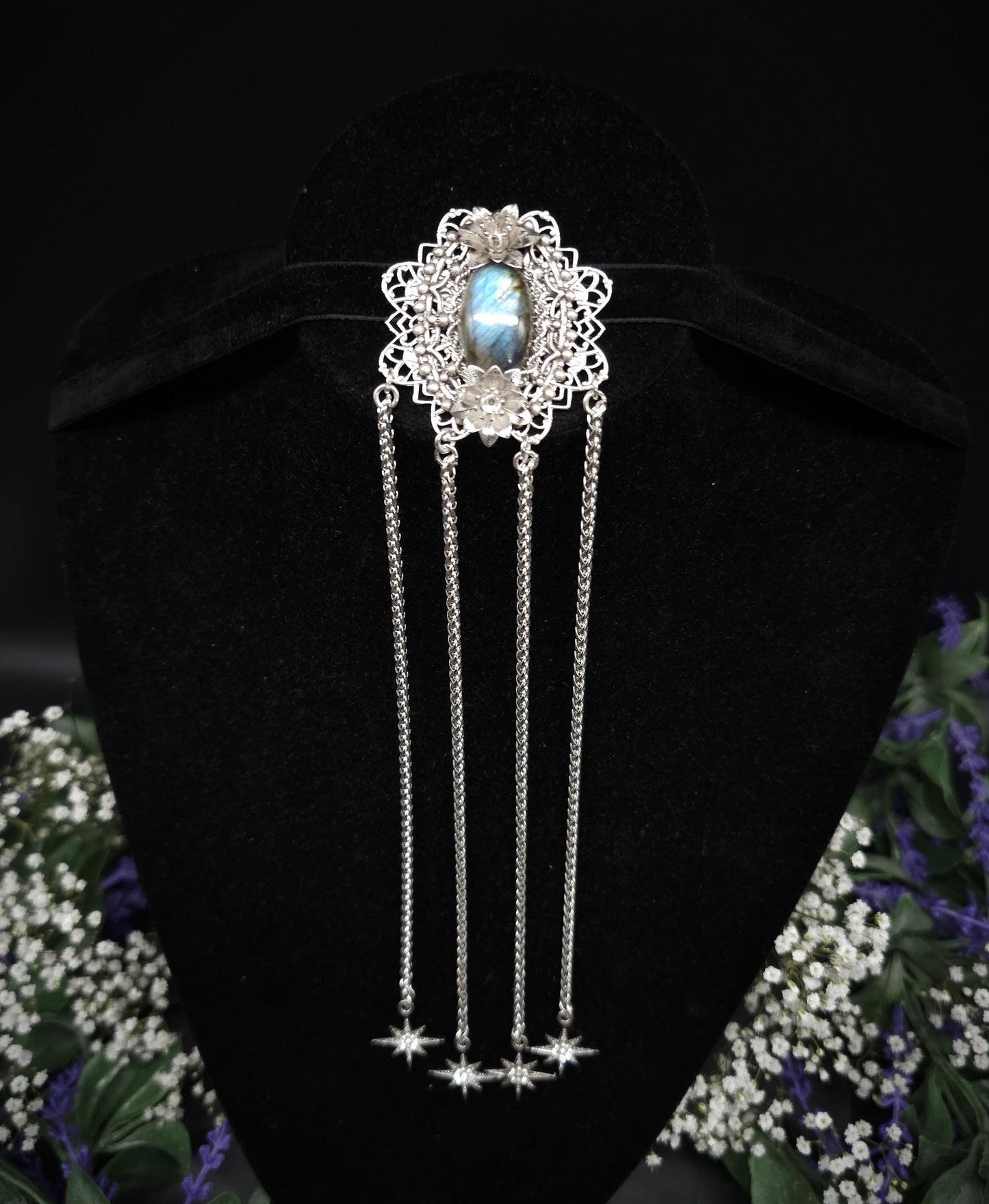 Art Nouveau Brosche ~ Dekorative Labradorit Brosche / Pin ~ Elfenhafter Fantasy Schmuck ~ Braut - und Hochzeitsschmuck