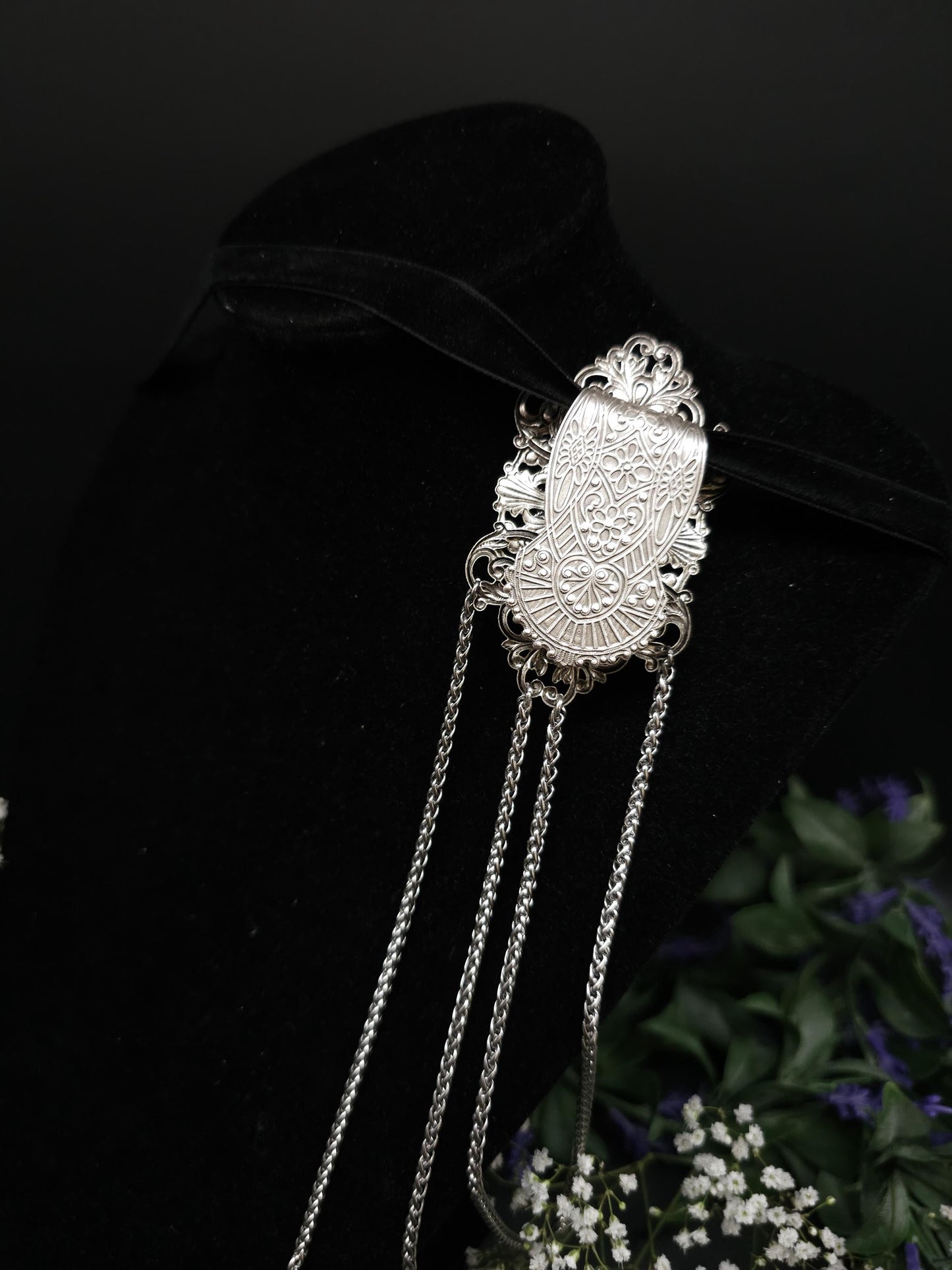 Art Nouveau Labradorite Châtelaine Clip: Handmade Costume Accessory