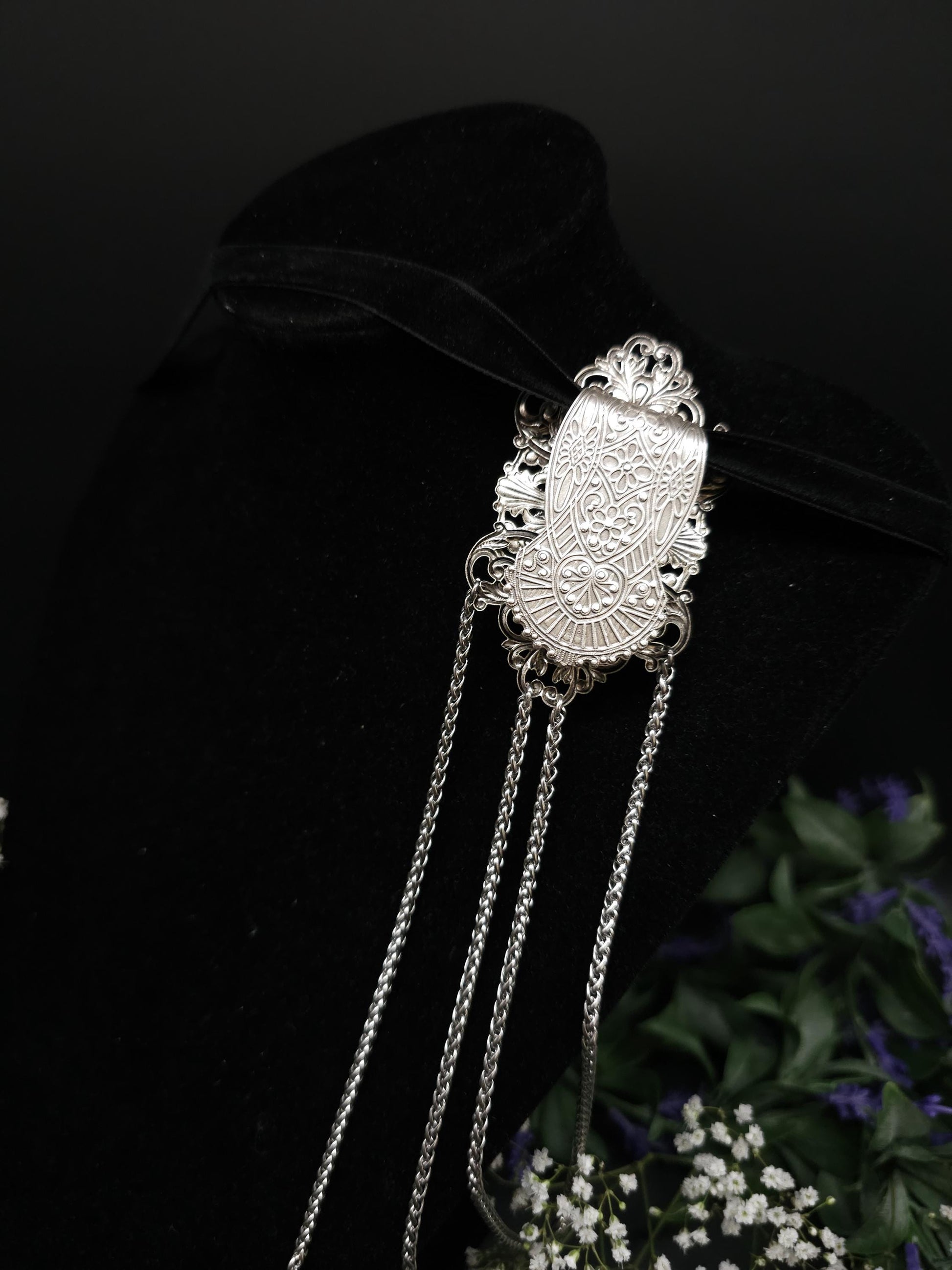 Art Nouveau Labradorite Châtelaine Clip: Handmade Costume Accessory