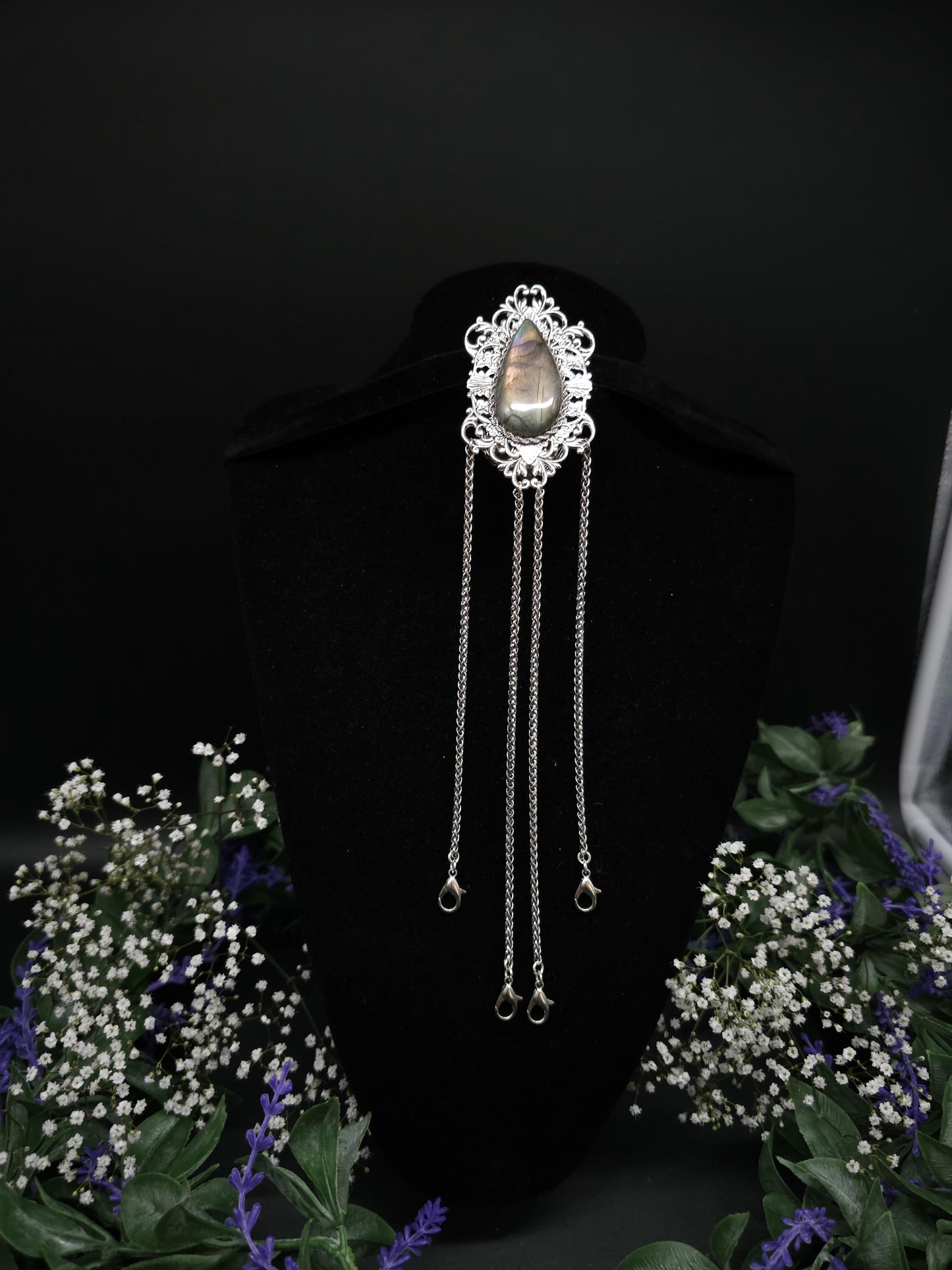 Art Nouveau Labradorite Châtelaine Clip: Handmade Costume Accessory