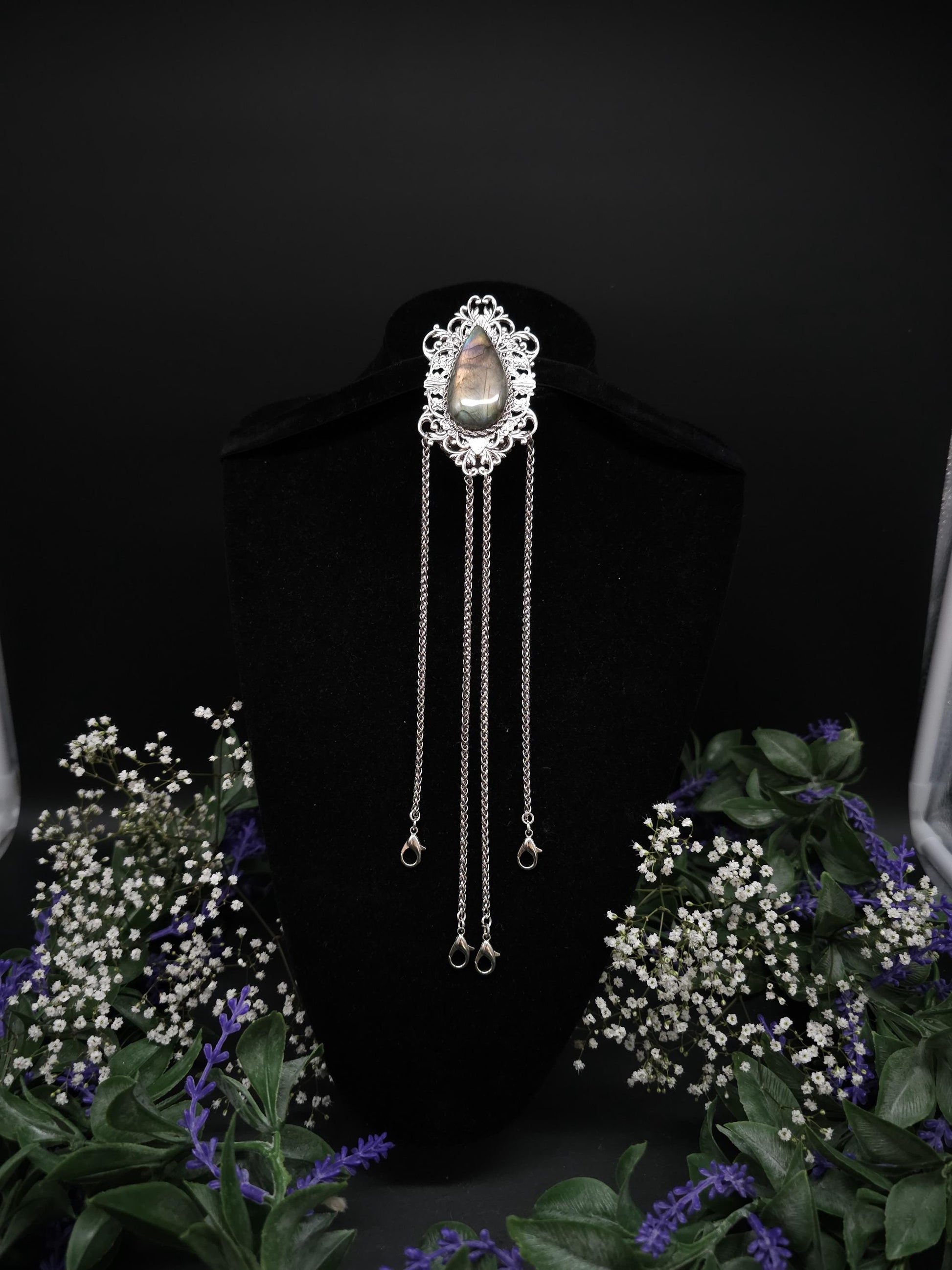 Art Nouveau Labradorite Châtelaine Clip: Handmade Costume Accessory